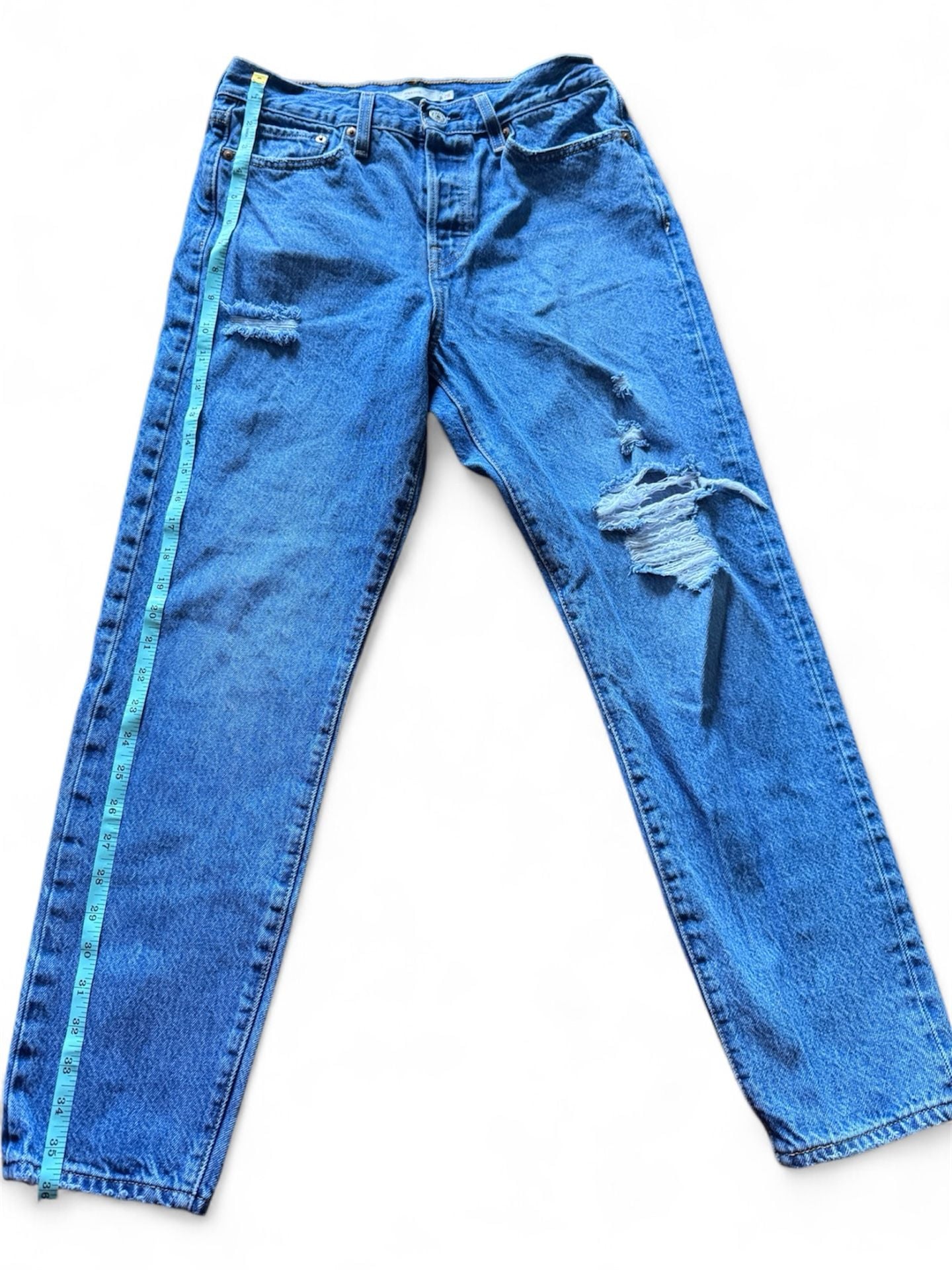Levi's Premium Wedgie Straight Distressed Blue Denim Jeans Sz 28 6