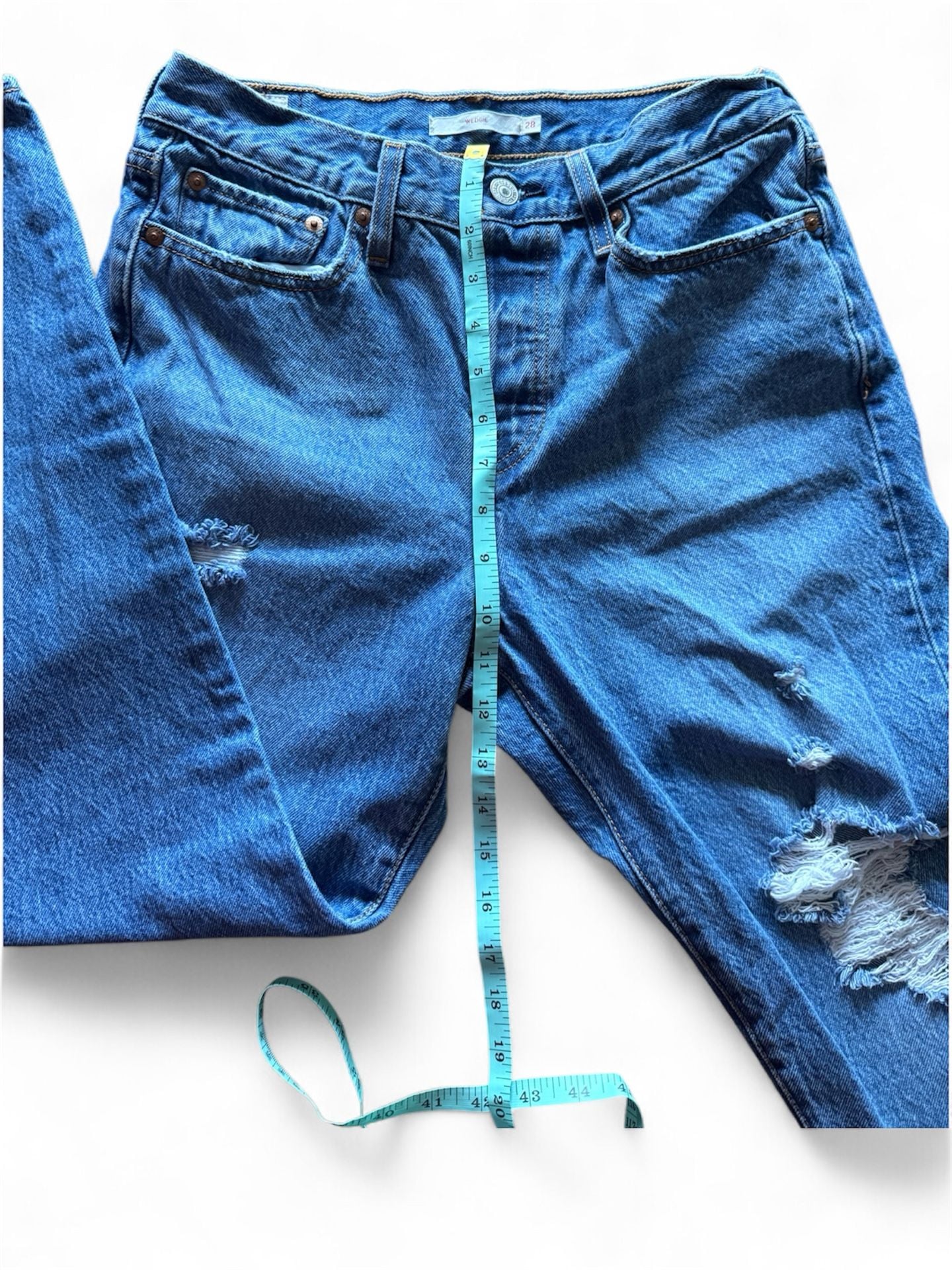 Levi's Premium Wedgie Straight Distressed Blue Denim Jeans Sz 28 7