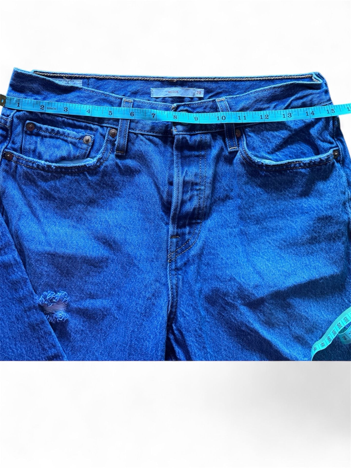 Levi's Premium Wedgie Straight Distressed Blue Denim Jeans Sz 28 8