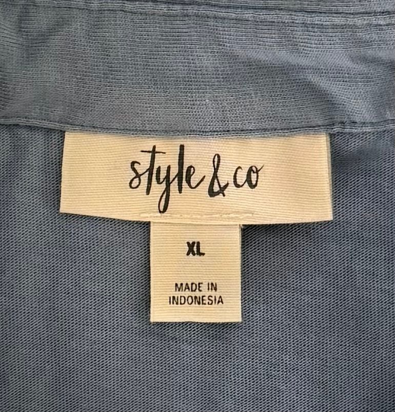 Style & Co. Blue Collared Button-Up Utility Shirt with Pockets 5