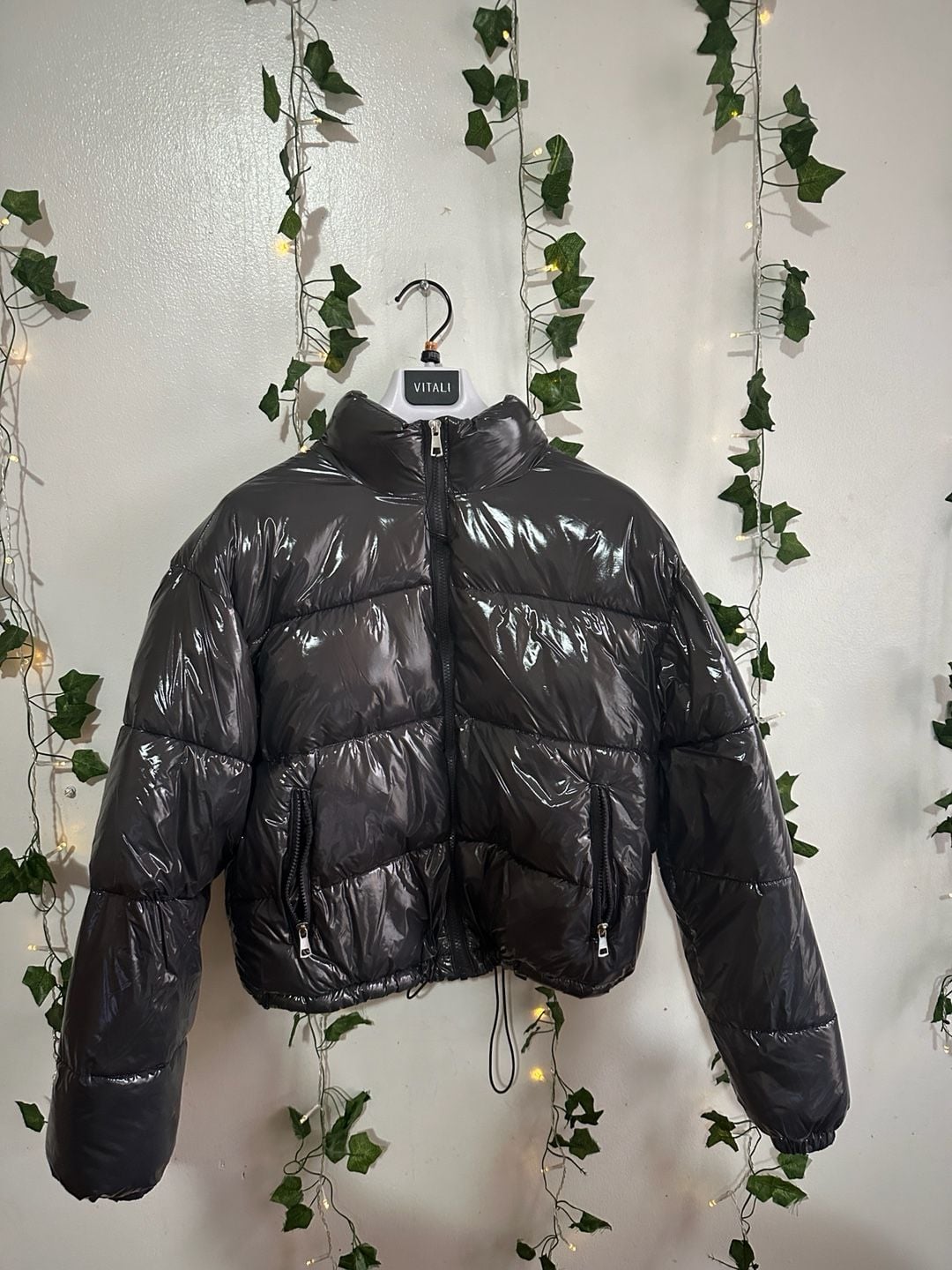 Love Streak Cold Weather Collection Black High Shine Cropped Puffer Jacket Size S 7