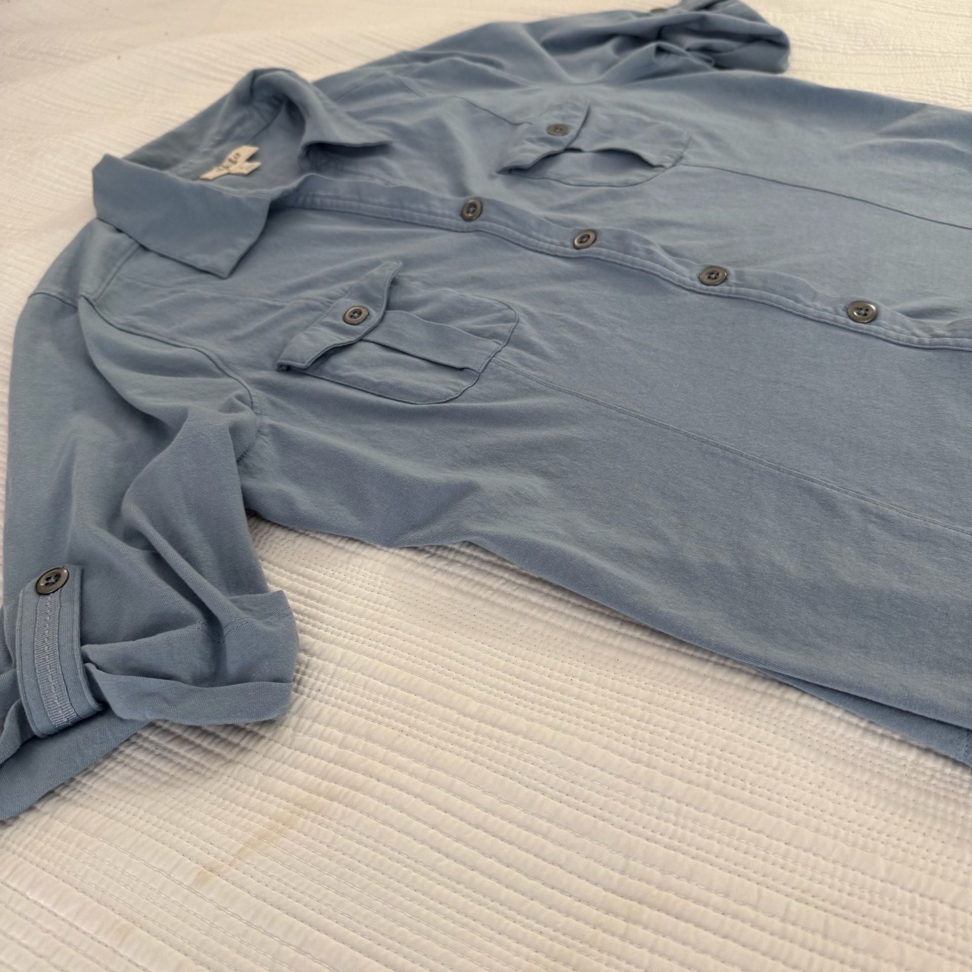 Style & Co. Blue Collared Button-Up Utility Shirt with Pockets 8