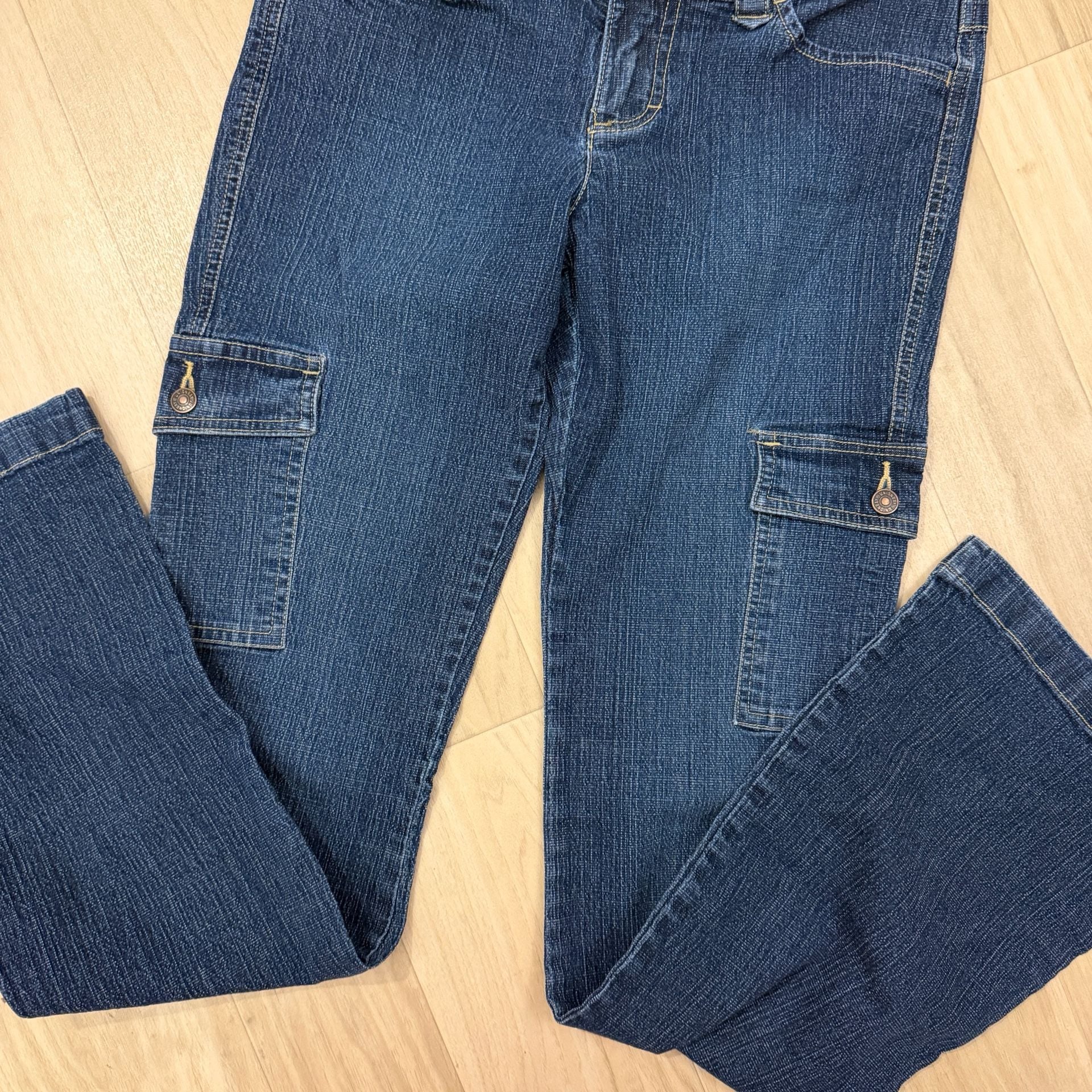 UNIONBAY Y2K Low Rise Flare Cargo Jeans Size 7 Stretch Denim 5