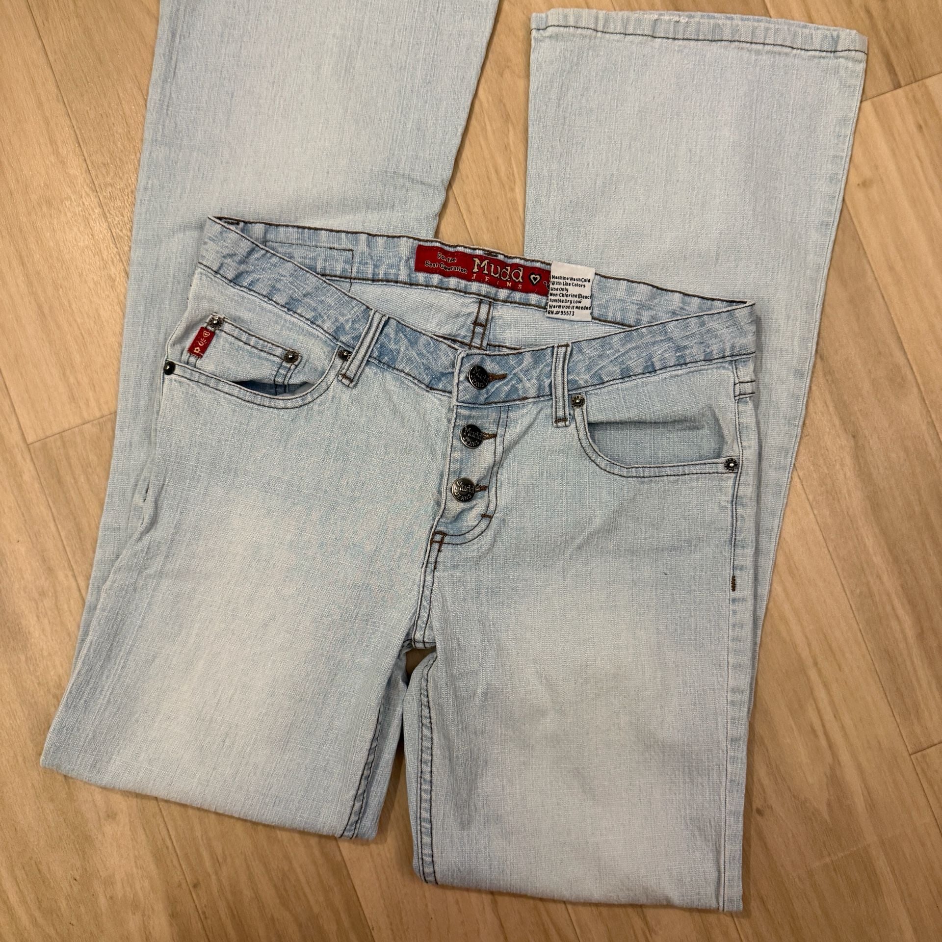 Mudd Y2K Low Rise Flare Jeans Size 7 Light Wash Button Fly 3