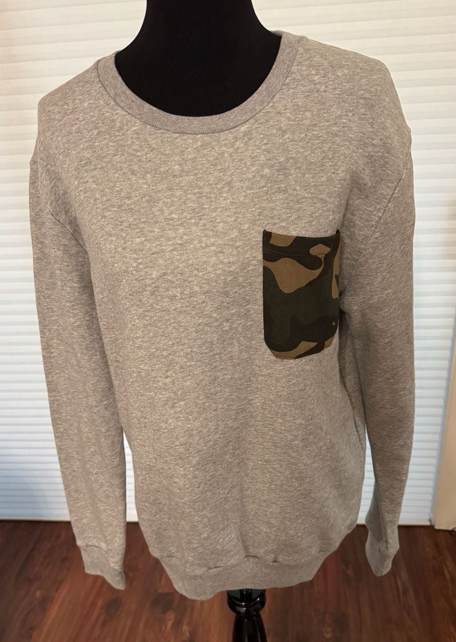 Zara Man Grey Crewneck Sweatshirt with Camo Pocket Size M 2