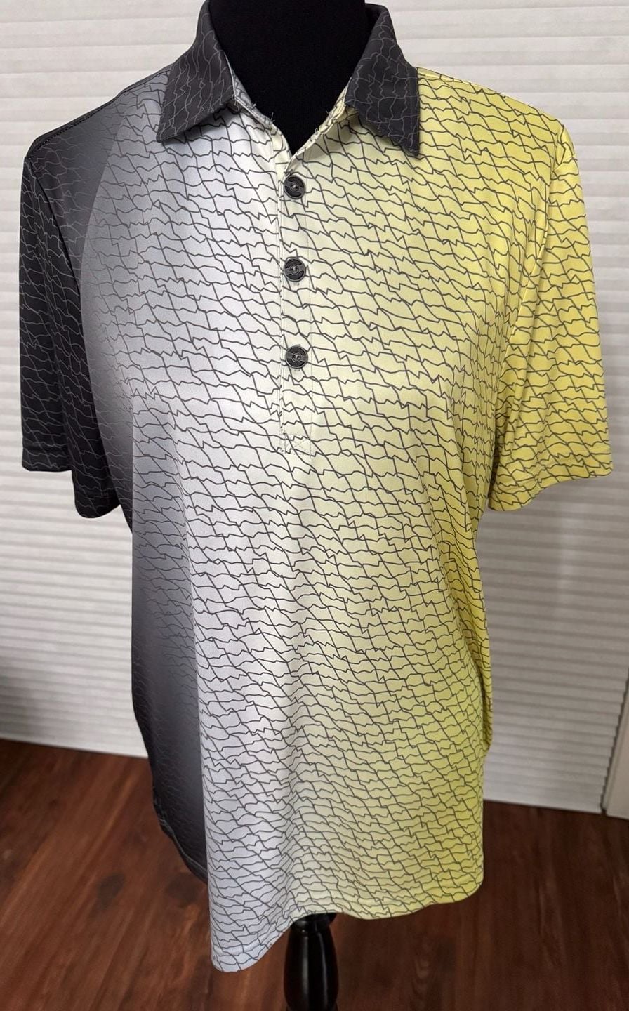J by Jamie Sadock Short Sleeve Golf Polo Shirt Gradient Geometric Print. Men's M 2