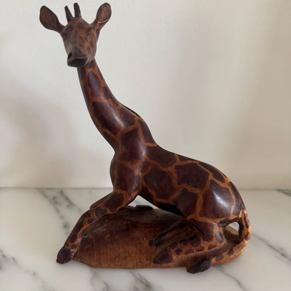Hand Carved Wooden Giraffe Figurine Statue African Folk Art