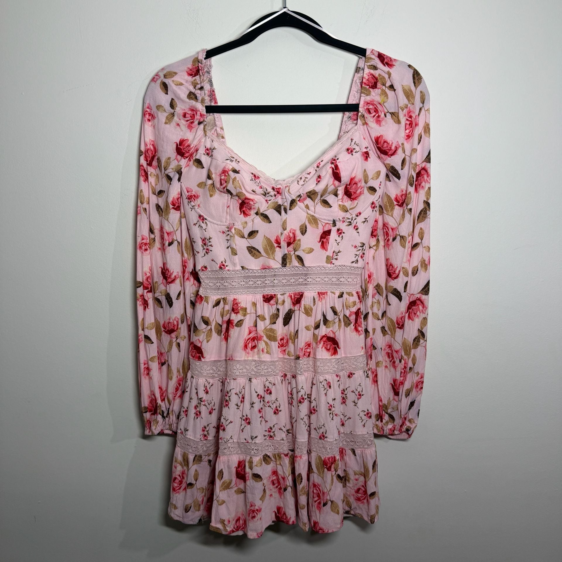 Altar’d State Kate Pink Rose Floral Lace Mini Dress Size Small 2