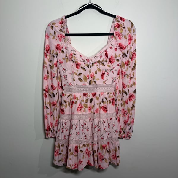 Altar’d State Kate Pink Rose Floral Lace Mini Dress Size Small