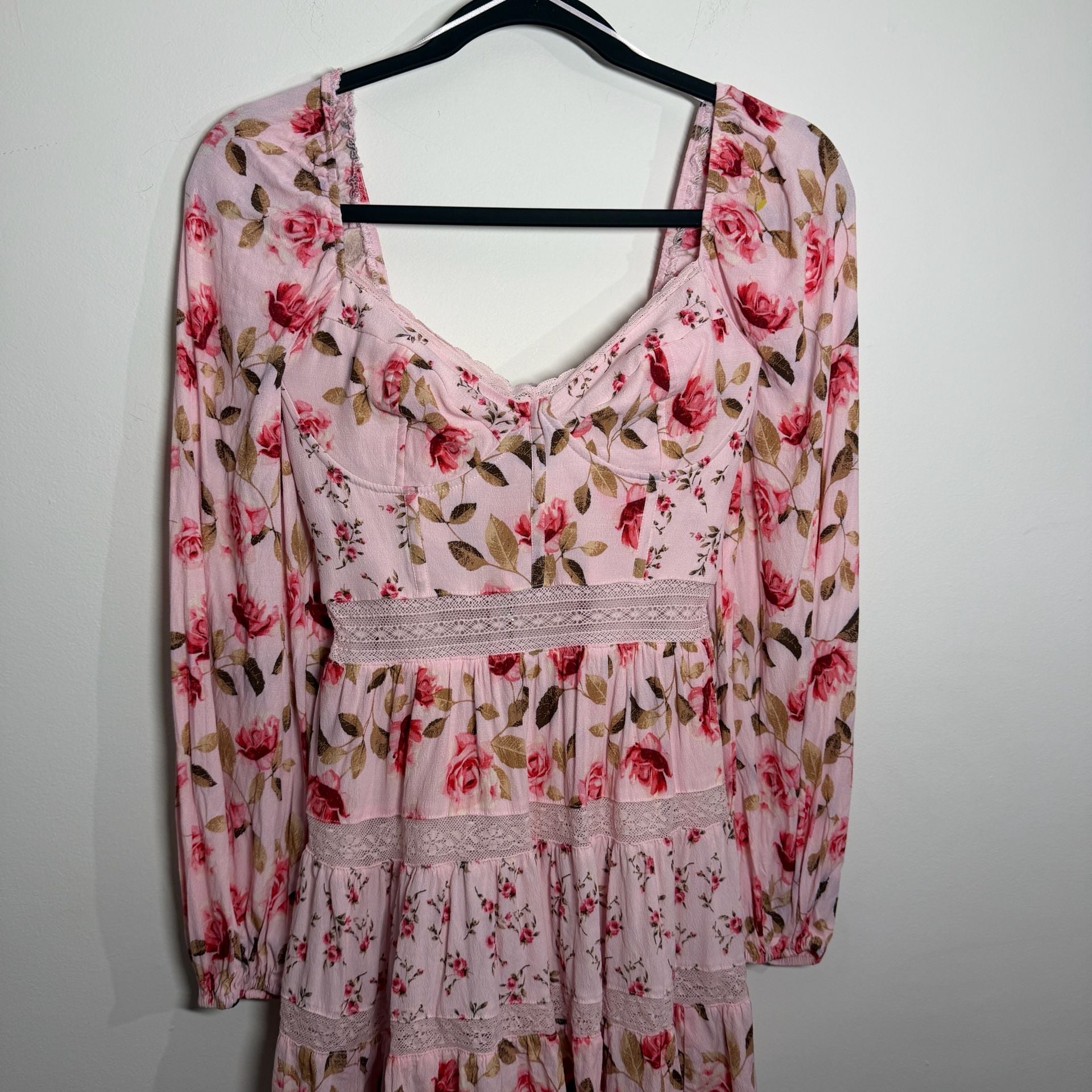 Altar’d State Kate Pink Rose Floral Lace Mini Dress Size Small 3