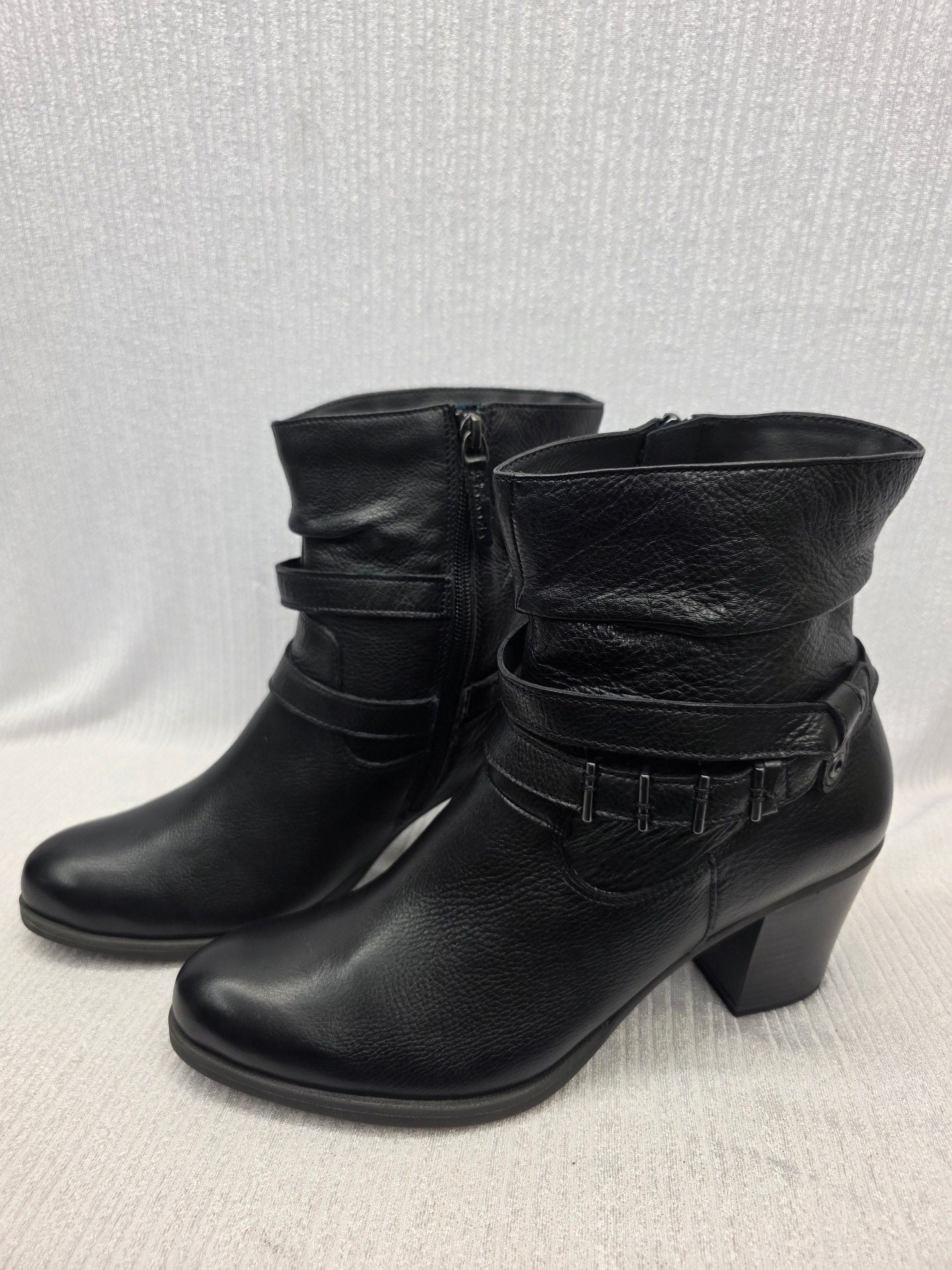 Tamaris Black Leather Ankle Boots with Straps and Block Heel 2