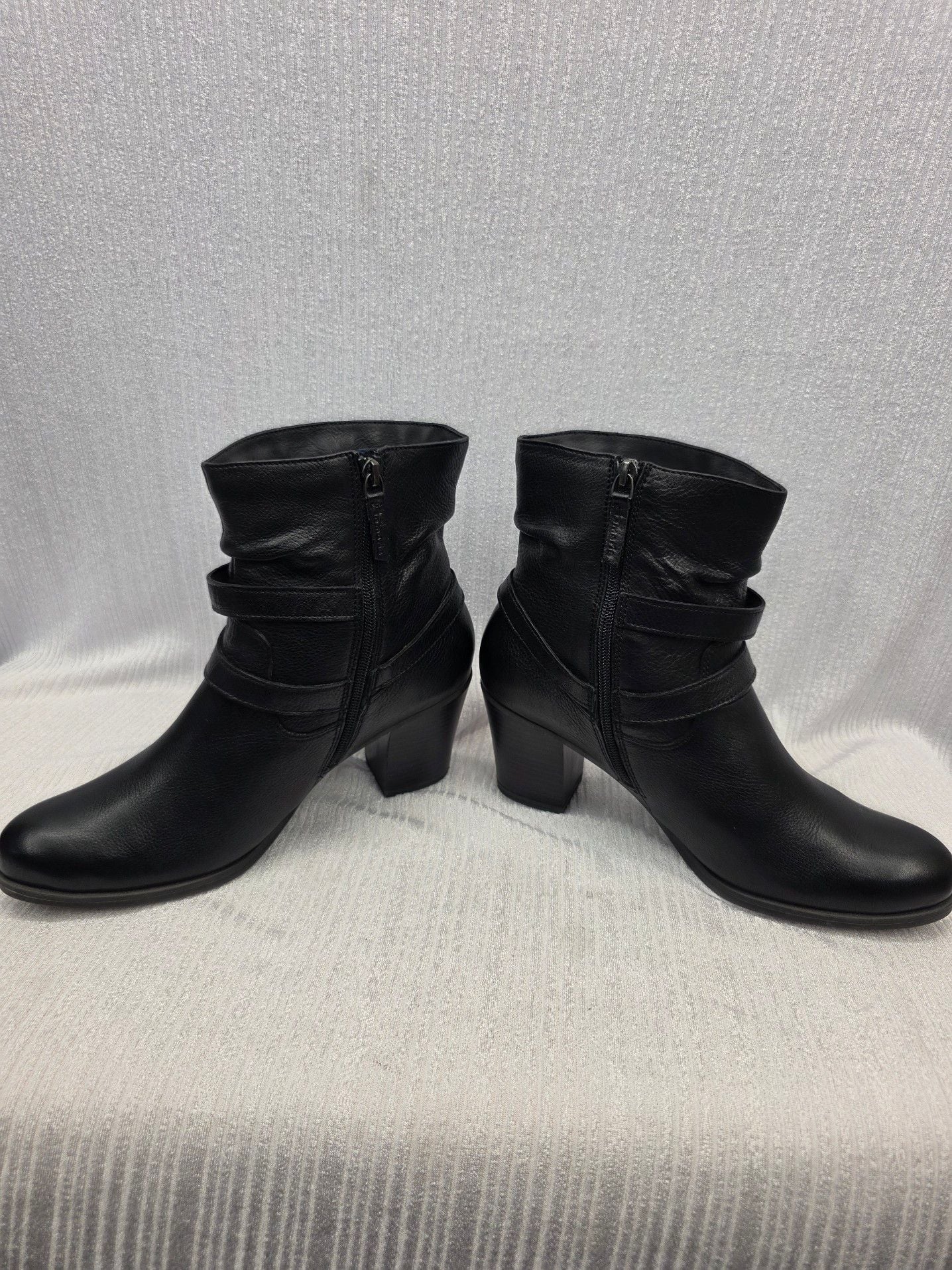 Tamaris Black Leather Ankle Boots with Straps and Block Heel 3