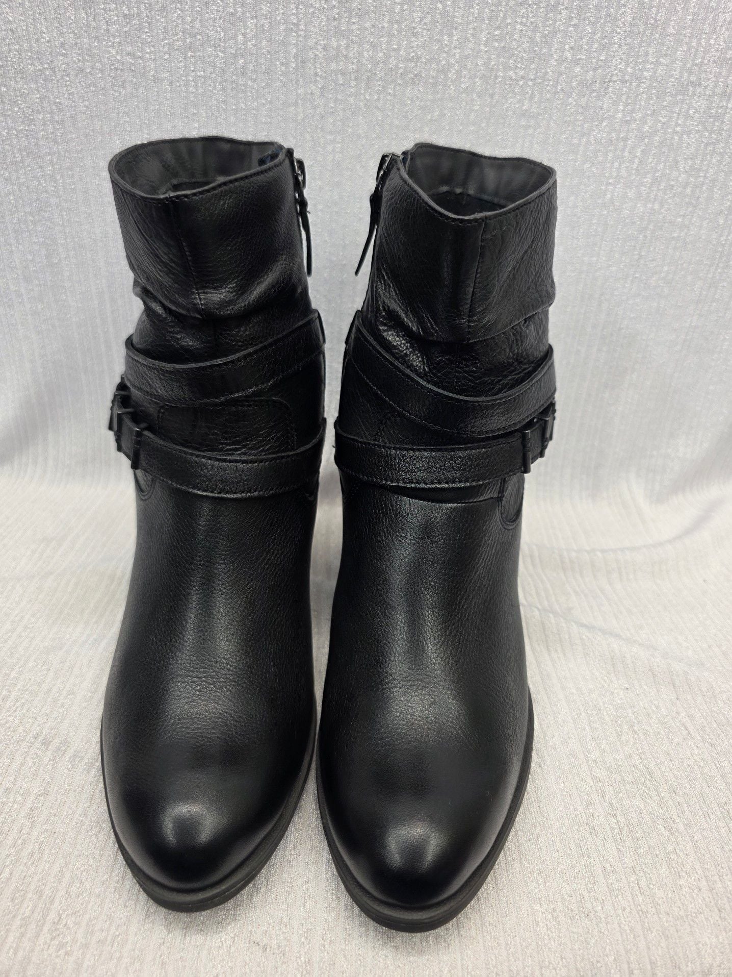 Tamaris Black Leather Ankle Boots with Straps and Block Heel 4