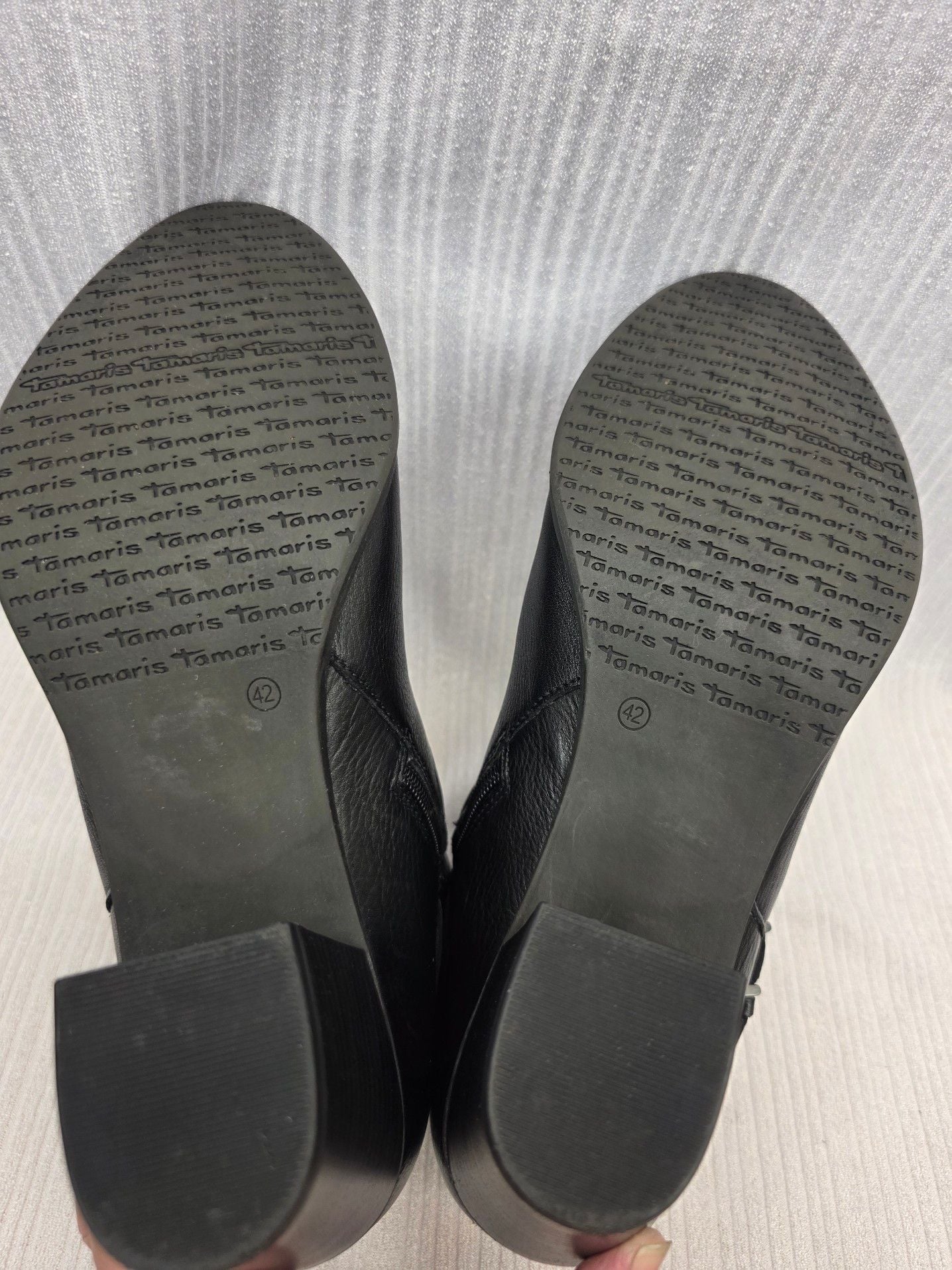 Tamaris Black Leather Ankle Boots with Straps and Block Heel 11