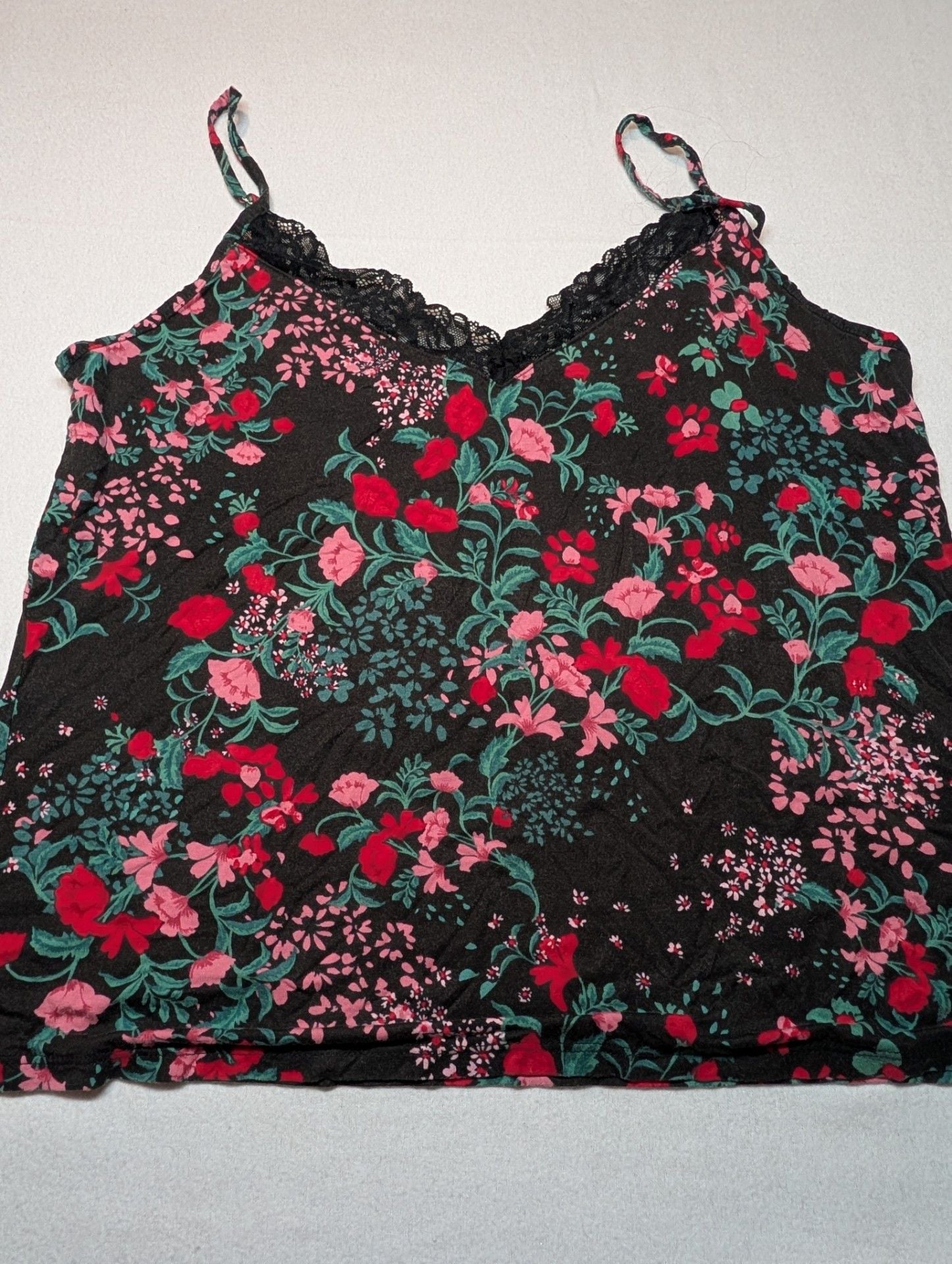 State of Day Intimates Black Red Floral Lace Camisole and Pants Lounge Set Size S 2
