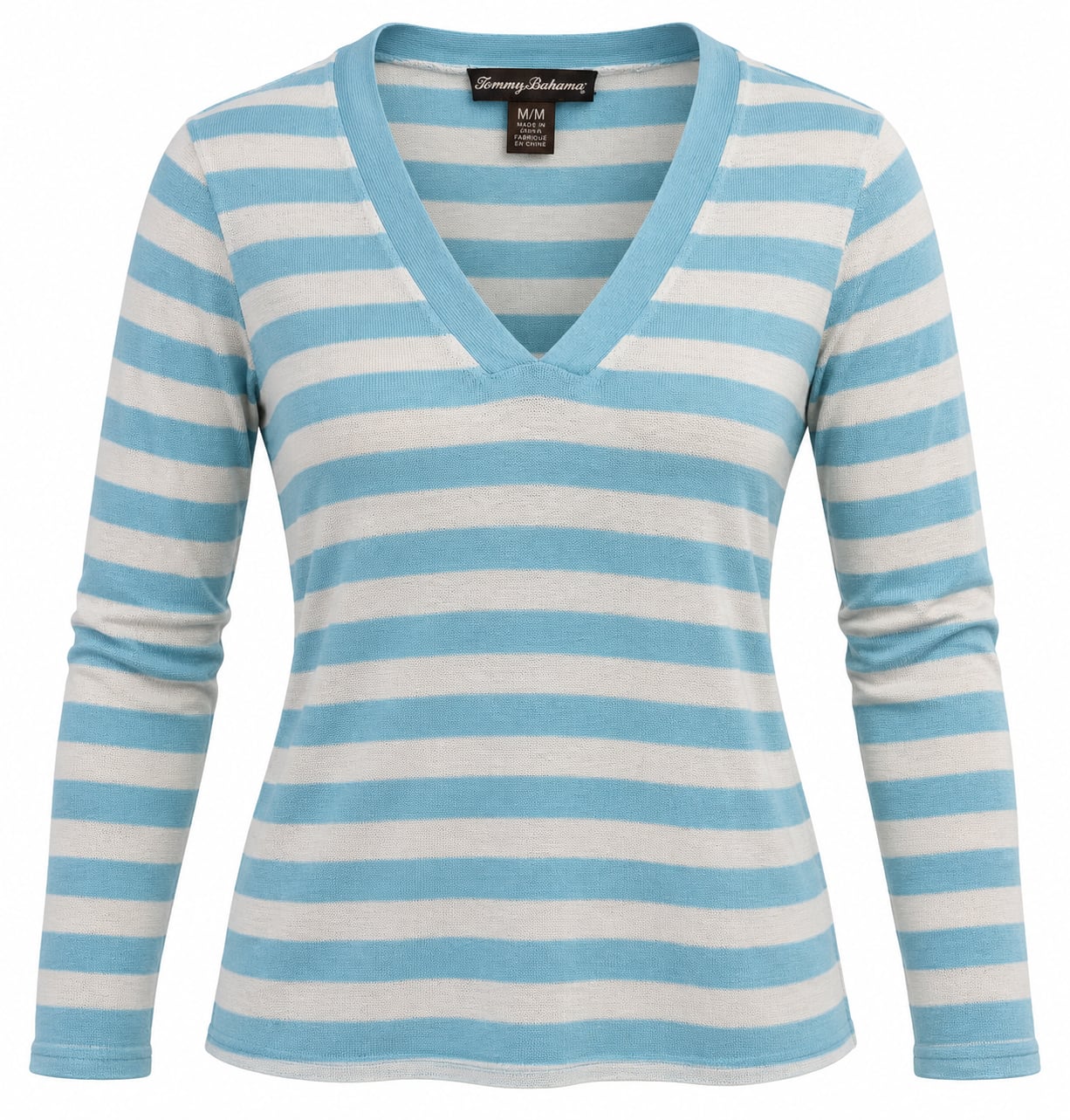 Tommy Bahama Blue and White Striped V-Neck Long Sleeve Sweater 3