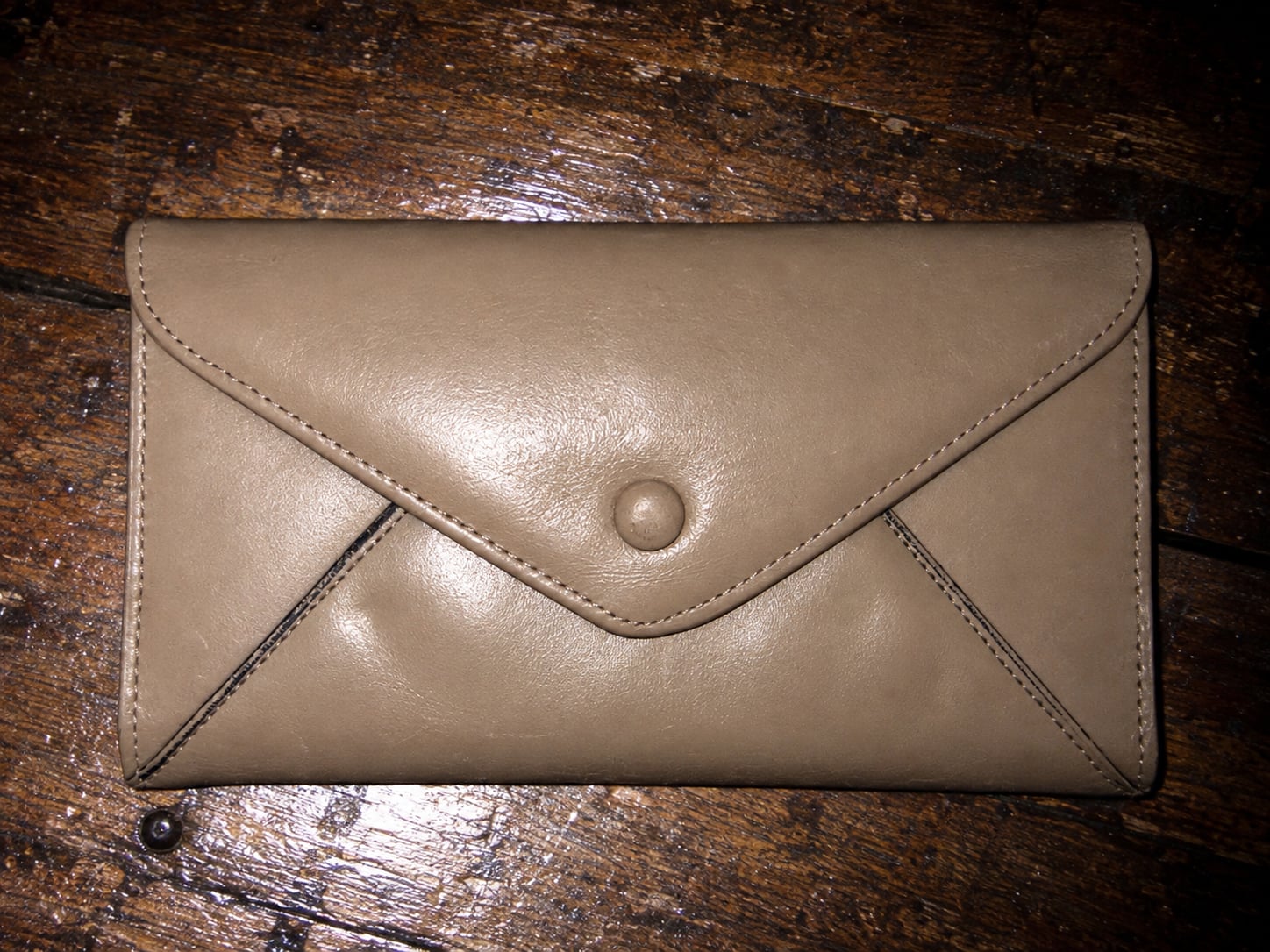 Anne Klein by St Thomas Taupe Leather Envelope Wallet Clutch 2