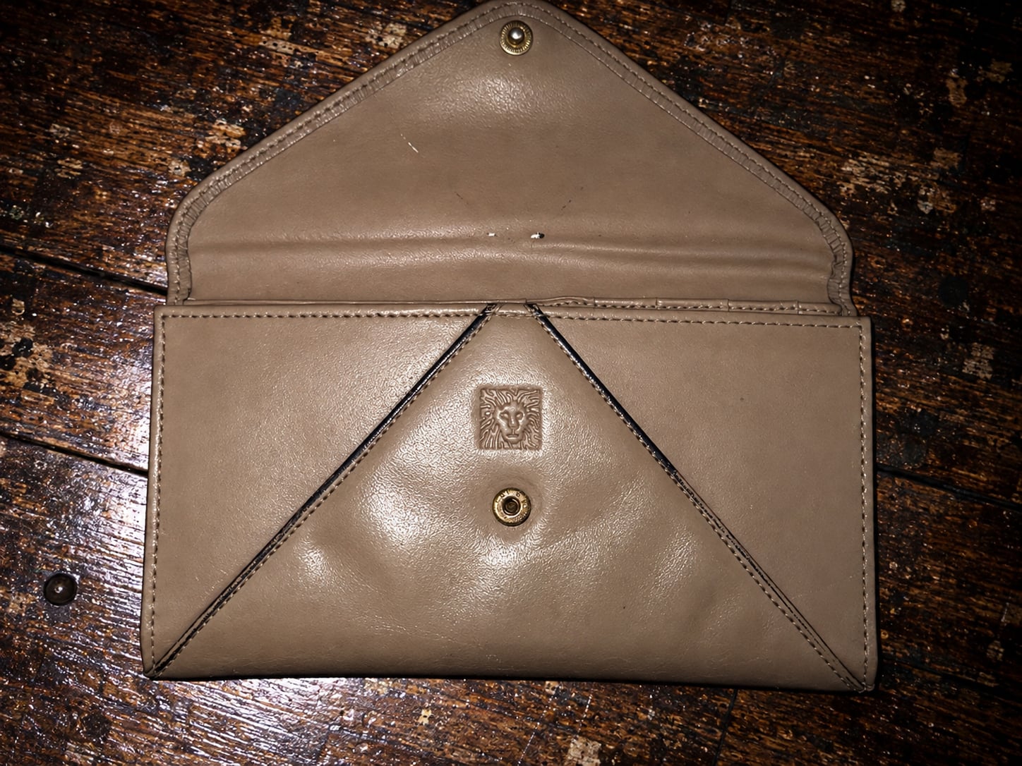 Anne Klein by St Thomas Taupe Leather Envelope Wallet Clutch 3