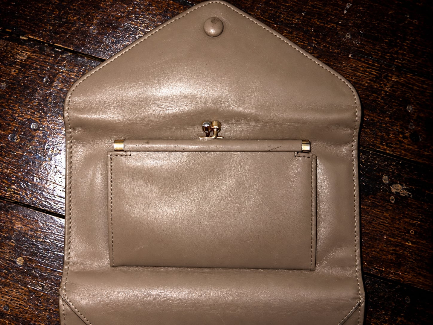 Anne Klein by St Thomas Taupe Leather Envelope Wallet Clutch 6