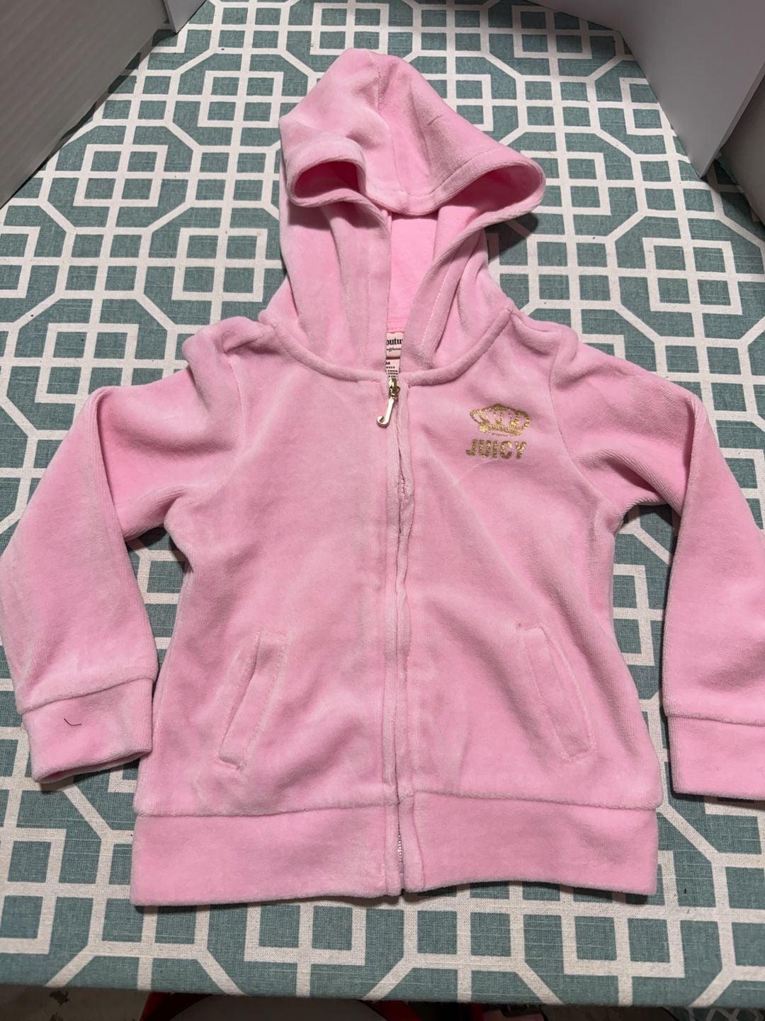 Juicy Couture Pink Velour Zip Up Hoodie Toddler Size 24M 2