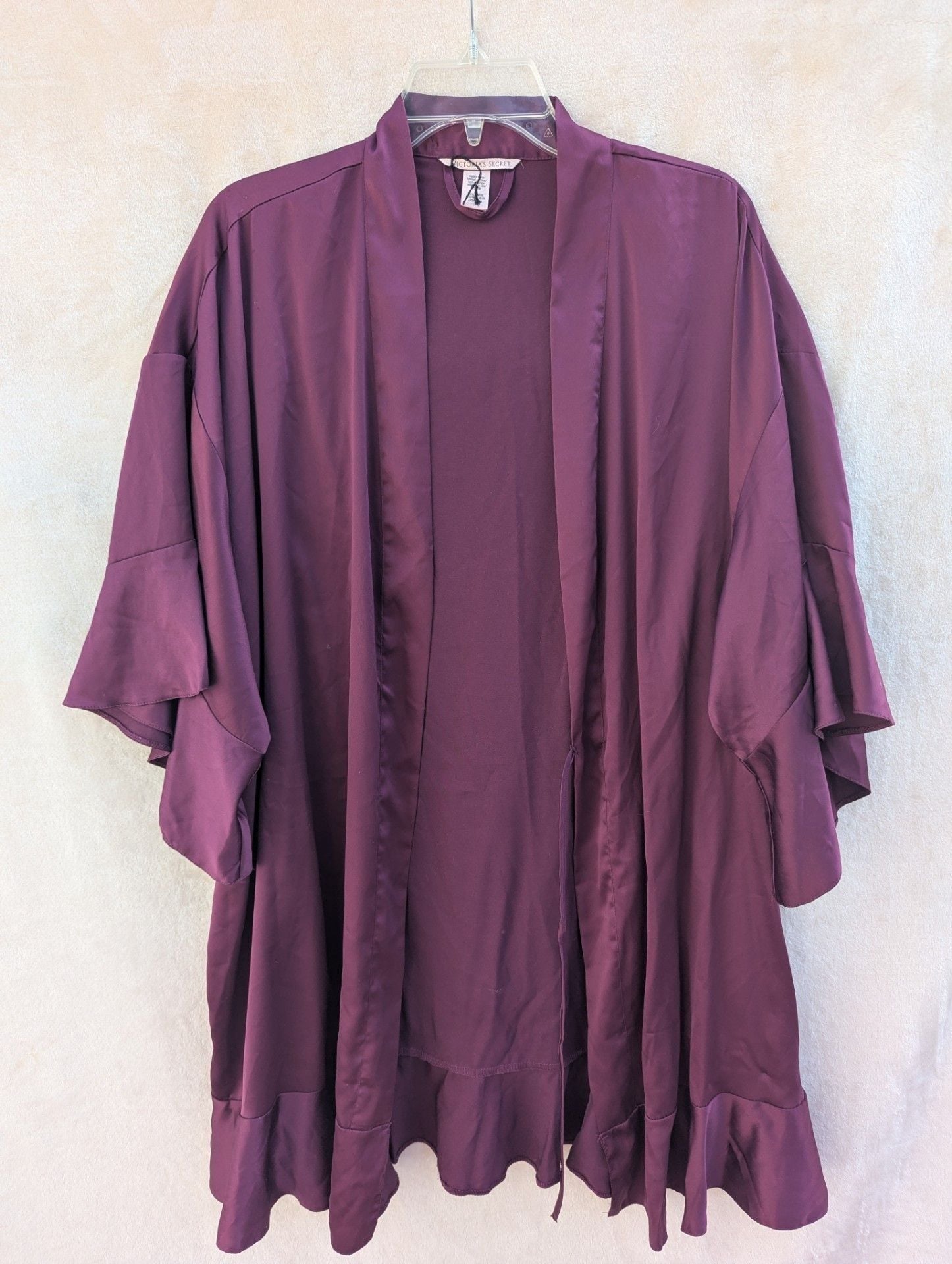 Victoria's Secret Women's Purple Satin Flutter Short Sleeve Kimono Robe M/L 2