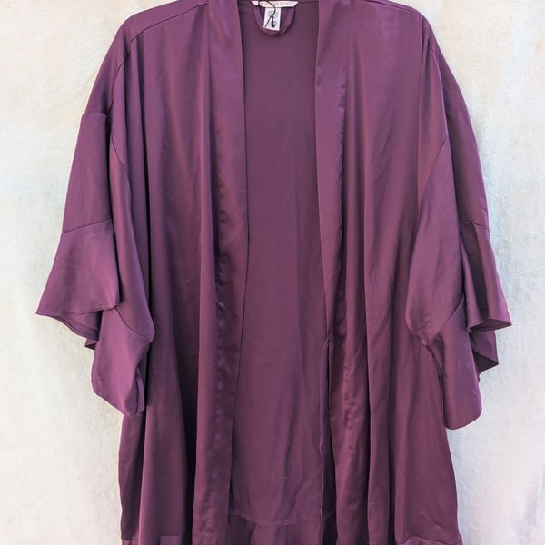 Victoria's Secret Women's Purple Satin Flutter Short Sleeve Kimono Robe M/L