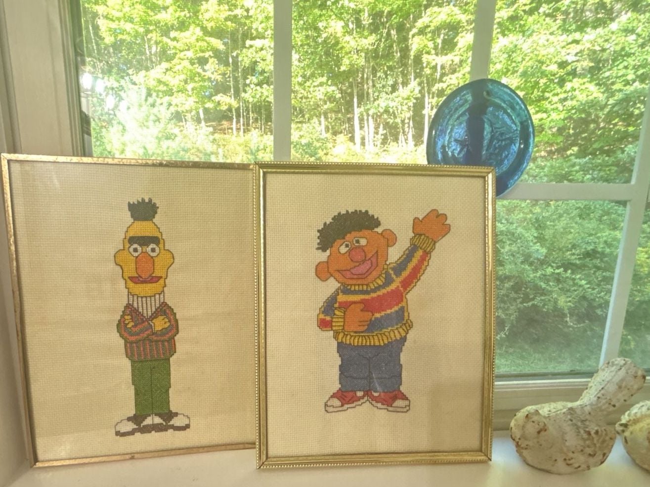 Vintage Sesame Street Bert and Ernie Handcrafted Cross Stitch Framed Pictures 1