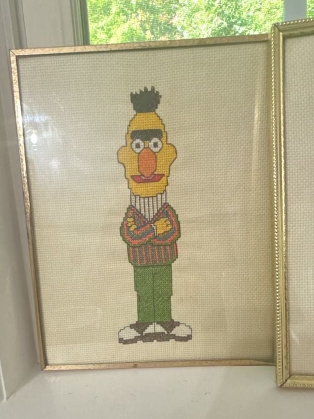 Vintage Sesame Street Bert and Ernie Handcrafted Cross Stitch Framed Pictures 2