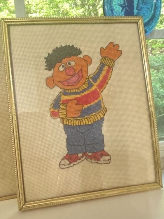 Vintage Sesame Street Bert and Ernie Handcrafted Cross Stitch Framed Pictures 3
