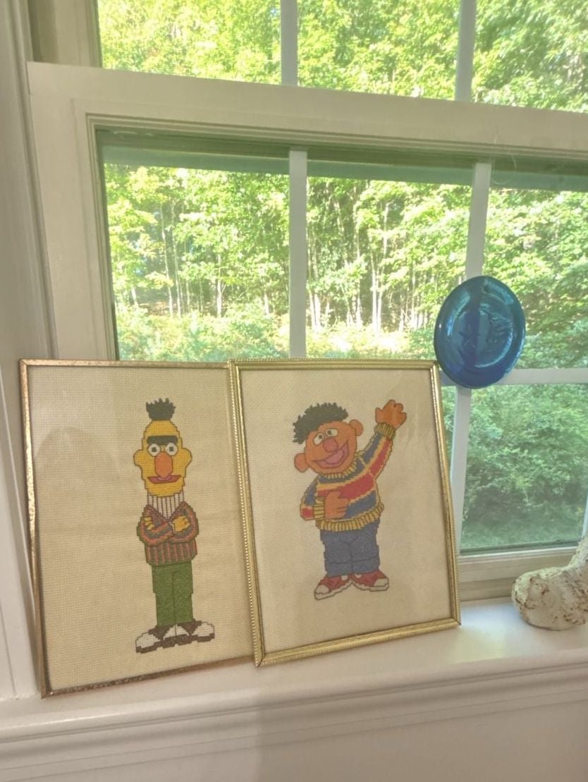 Vintage Sesame Street Bert and Ernie Handcrafted Cross Stitch Framed Pictures 7