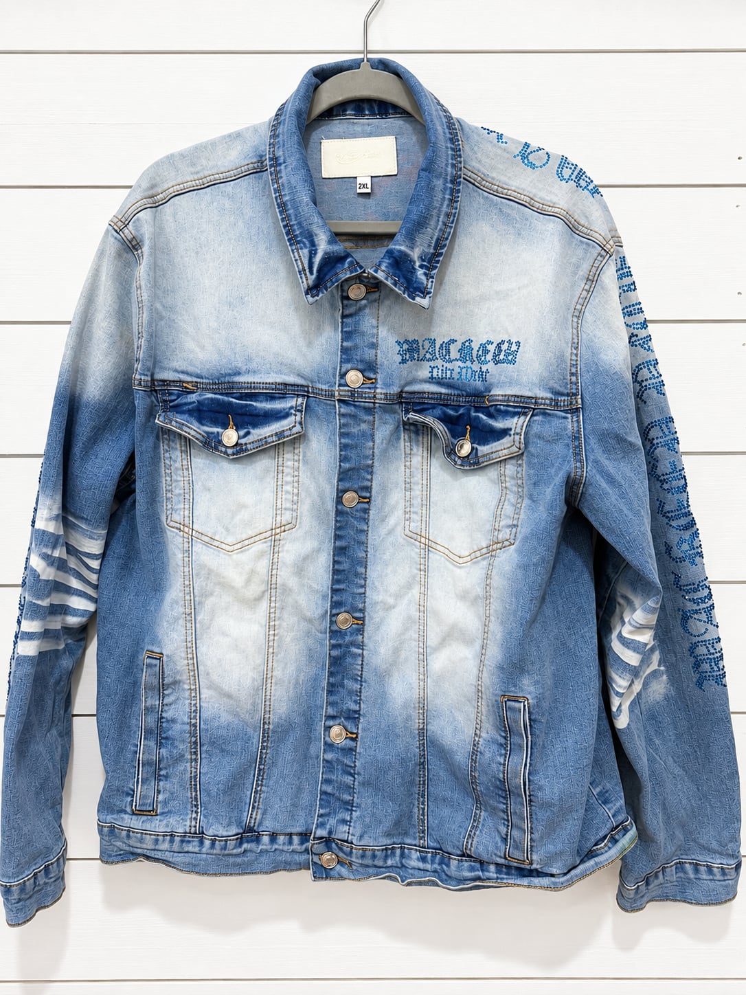 MacKeen Light Wash Crystal Rhinestone Eagle Denim Jacket Size 2XL 2
