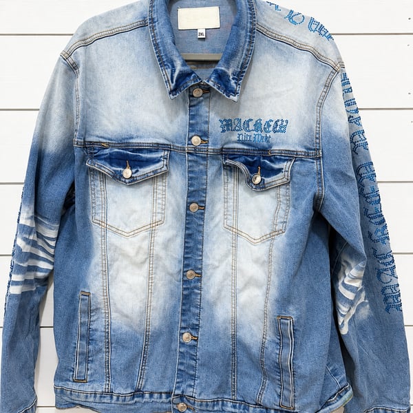 MacKeen Light Wash Crystal Rhinestone Eagle Denim Jacket Size 2XL