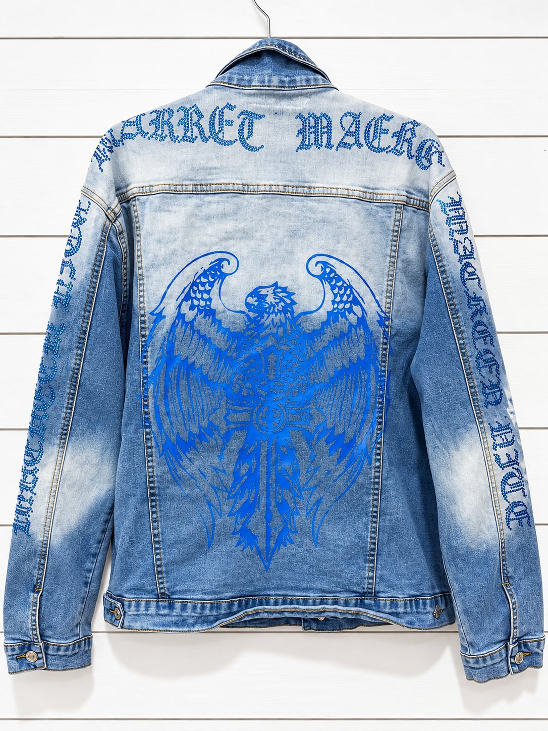 MacKeen Light Wash Crystal Rhinestone Eagle Denim Jacket Size 2XL 3