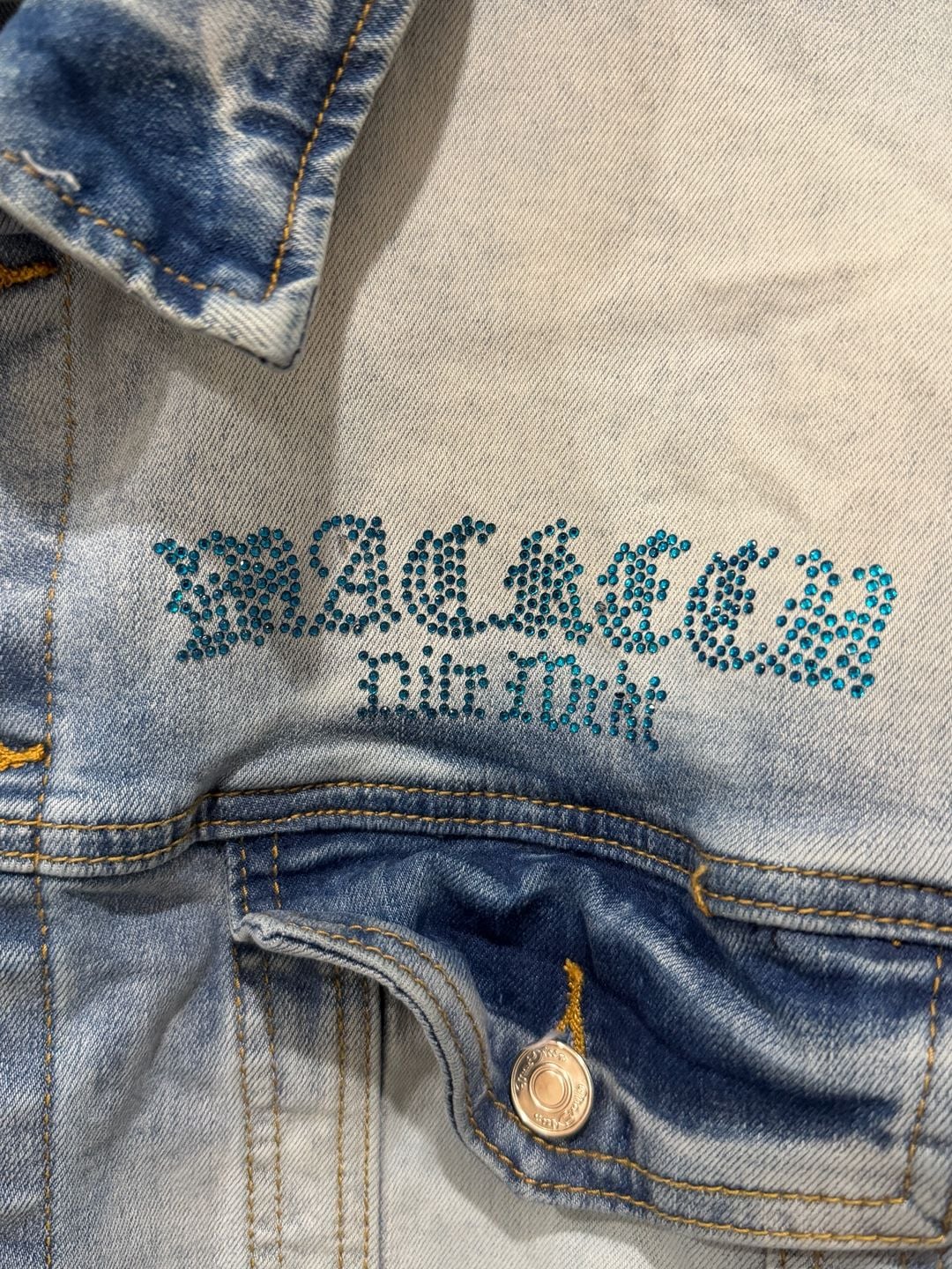 MacKeen Light Wash Crystal Rhinestone Eagle Denim Jacket Size 2XL 6