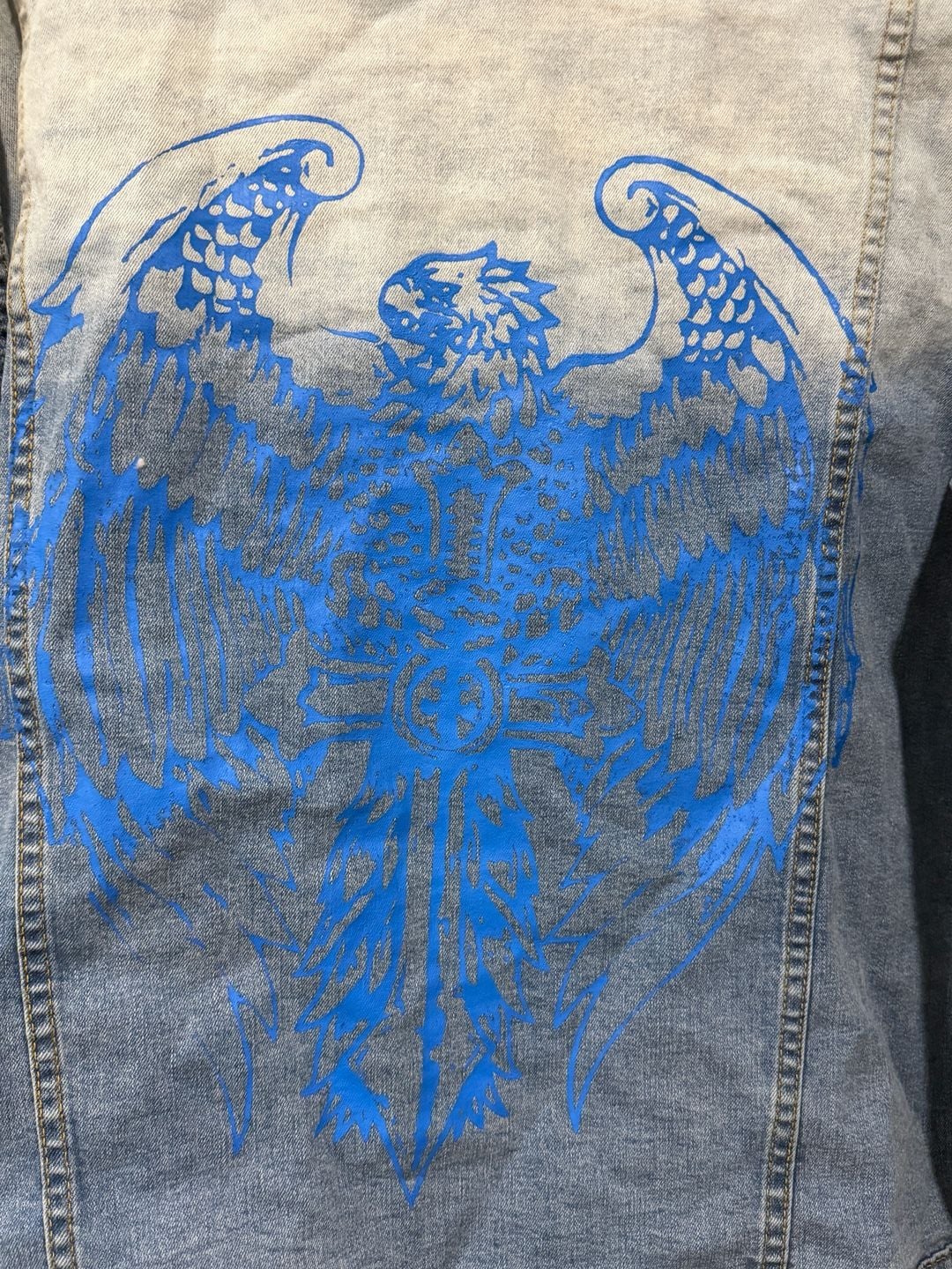 MacKeen Light Wash Crystal Rhinestone Eagle Denim Jacket Size 2XL 7