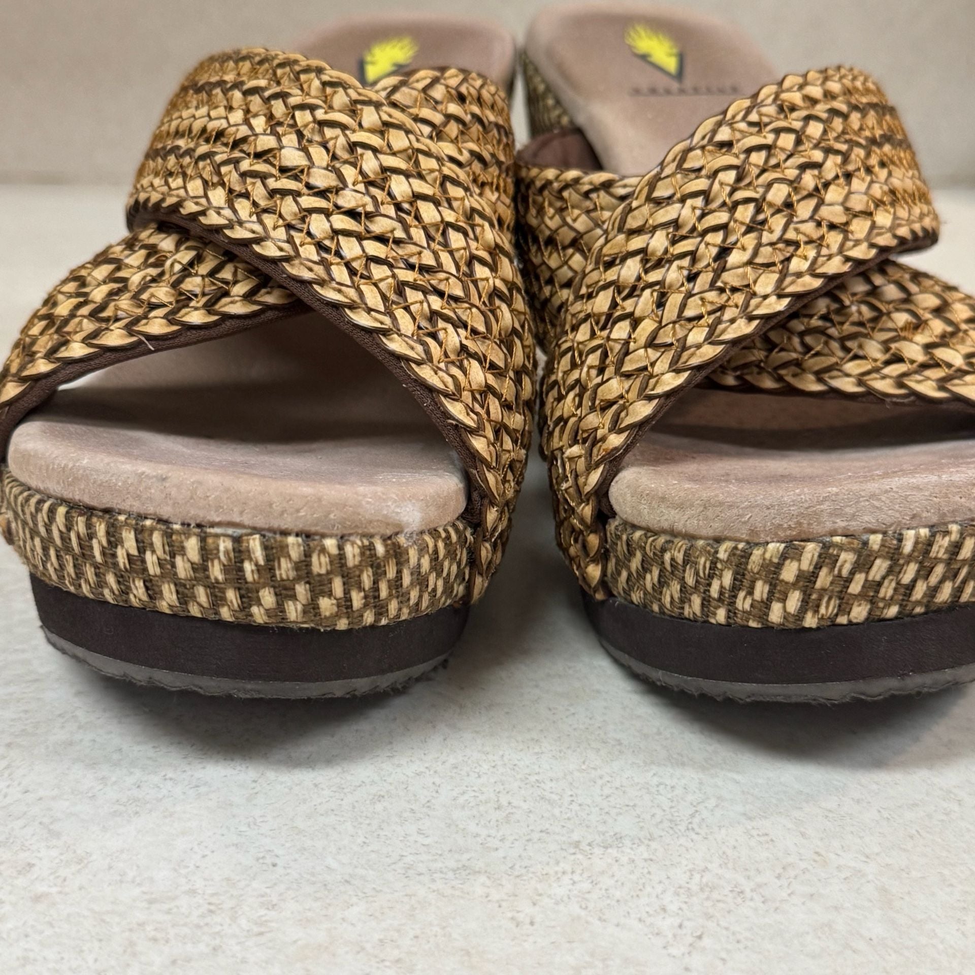 Volatile Women’s Size 9 Woven Raffia Platform Wedge Slide Sandals Boho Y2K 7