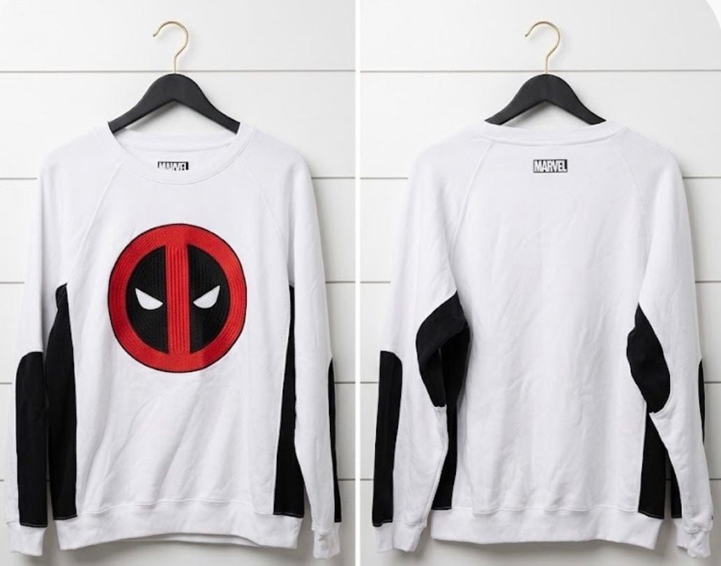 Marvel Deadpool Logo Embroidered Graphic Sweatshirt White Black Men's Large 1