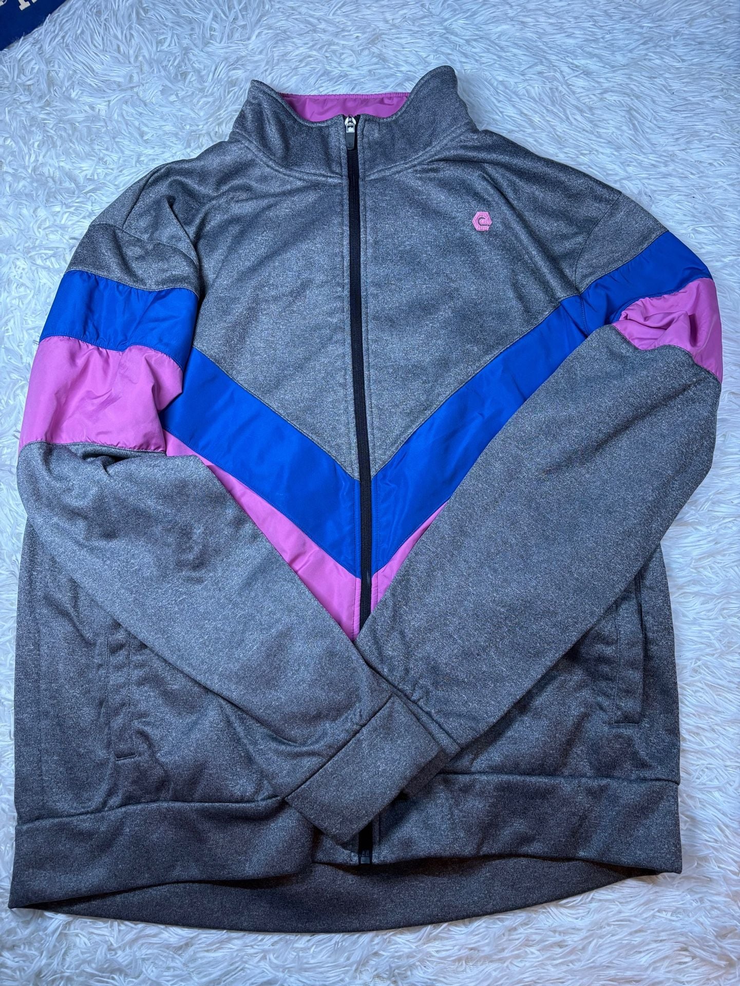 Elbow Grease Athletics Full Zip Track Jacket Gray Blue Pink Size XL 2