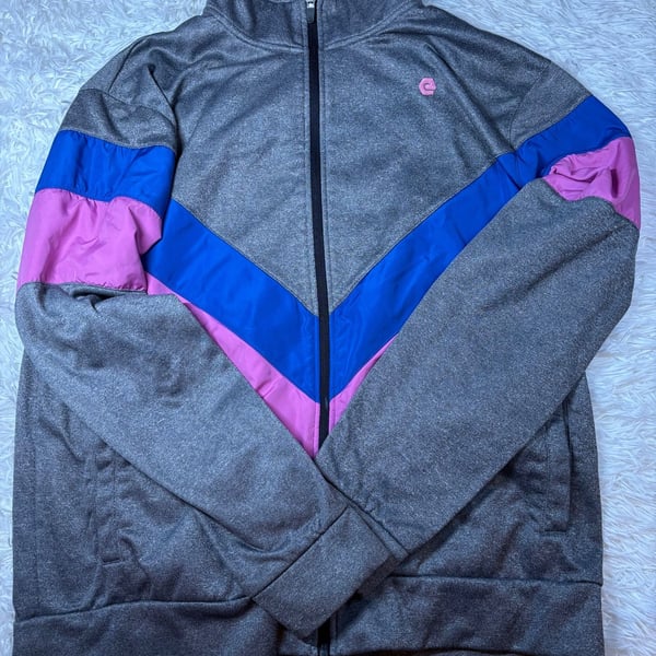Elbow Grease Athletics Full Zip Track Jacket Gray Blue Pink Size XL