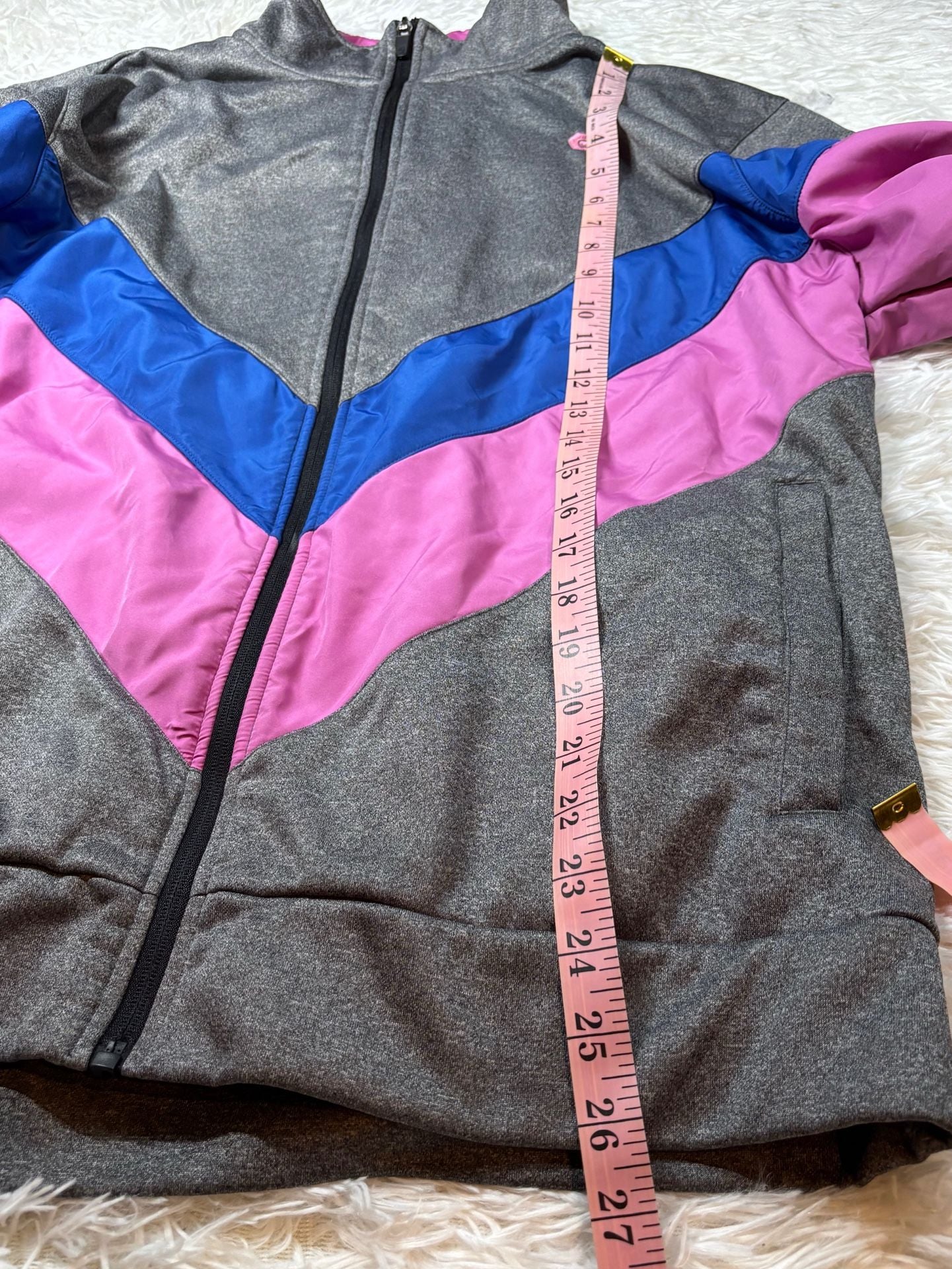 Elbow Grease Athletics Full Zip Track Jacket Gray Blue Pink Size XL 4