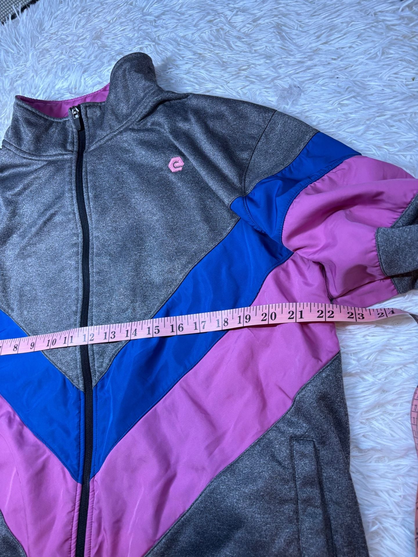 Elbow Grease Athletics Full Zip Track Jacket Gray Blue Pink Size XL 5