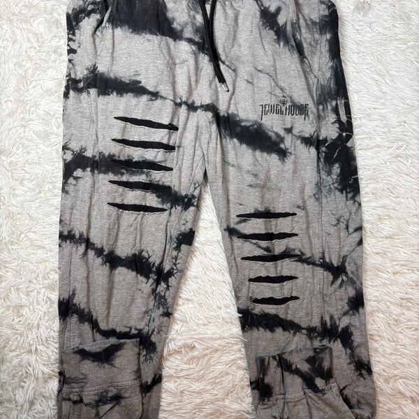 Jewel House Grey Black Tie Dye Distressed Jogger Sweatpants Large