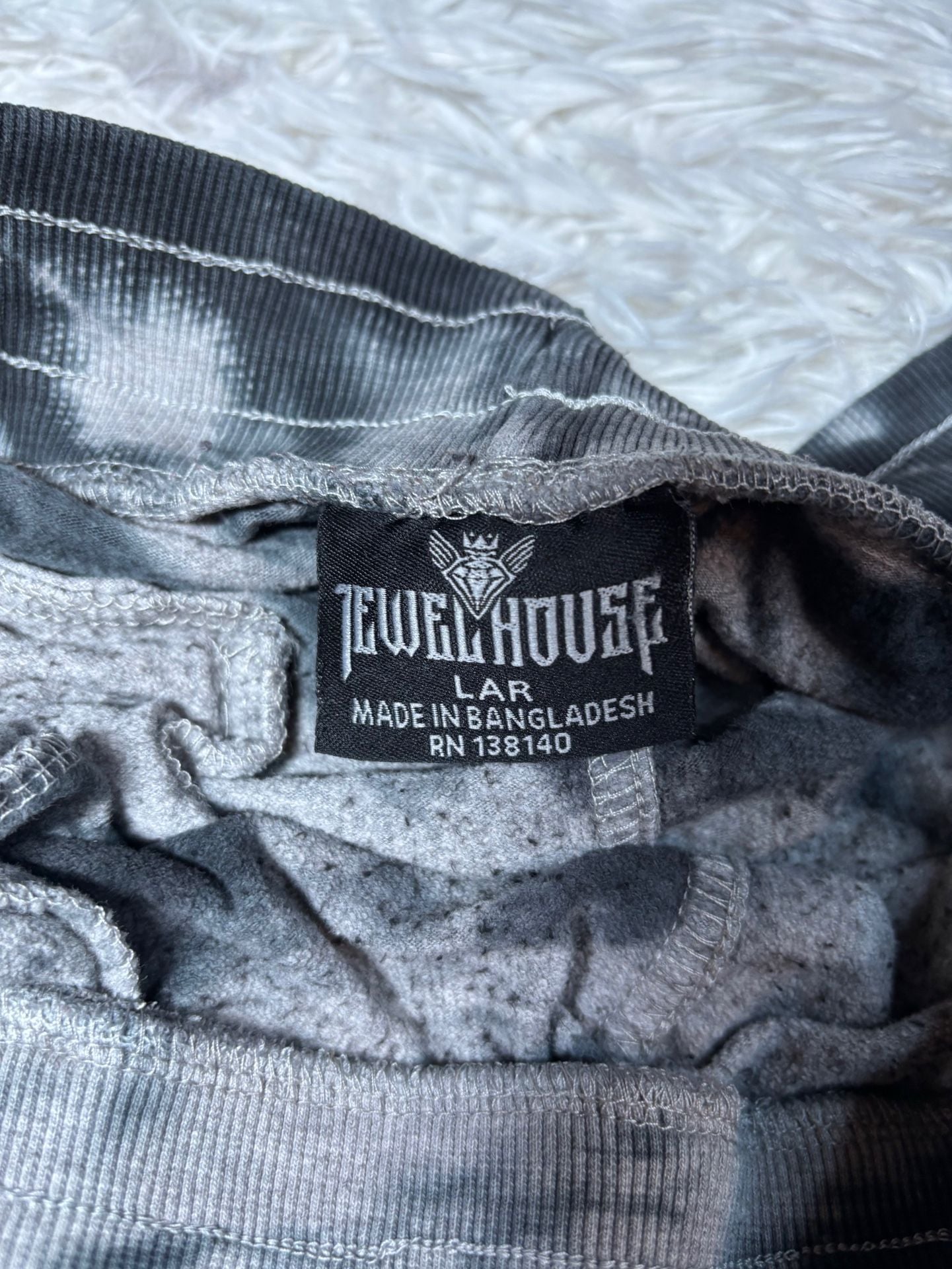 Jewel House Grey Black Tie Dye Distressed Jogger Sweatpants Large 4