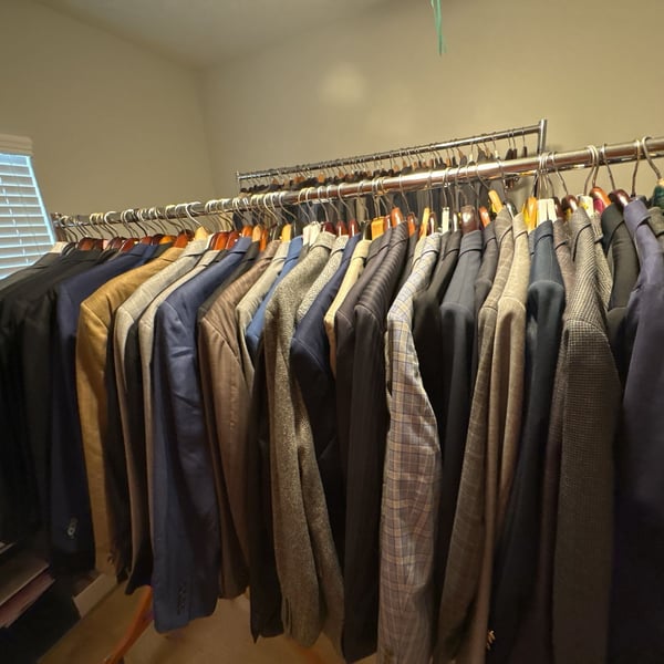 Lot of 125 Designer Mens Suits and Blazers New and Gently Worn