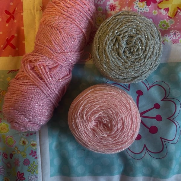 Assorted Sparkle Yarn Balls, Pink and Silver, Lot of 3