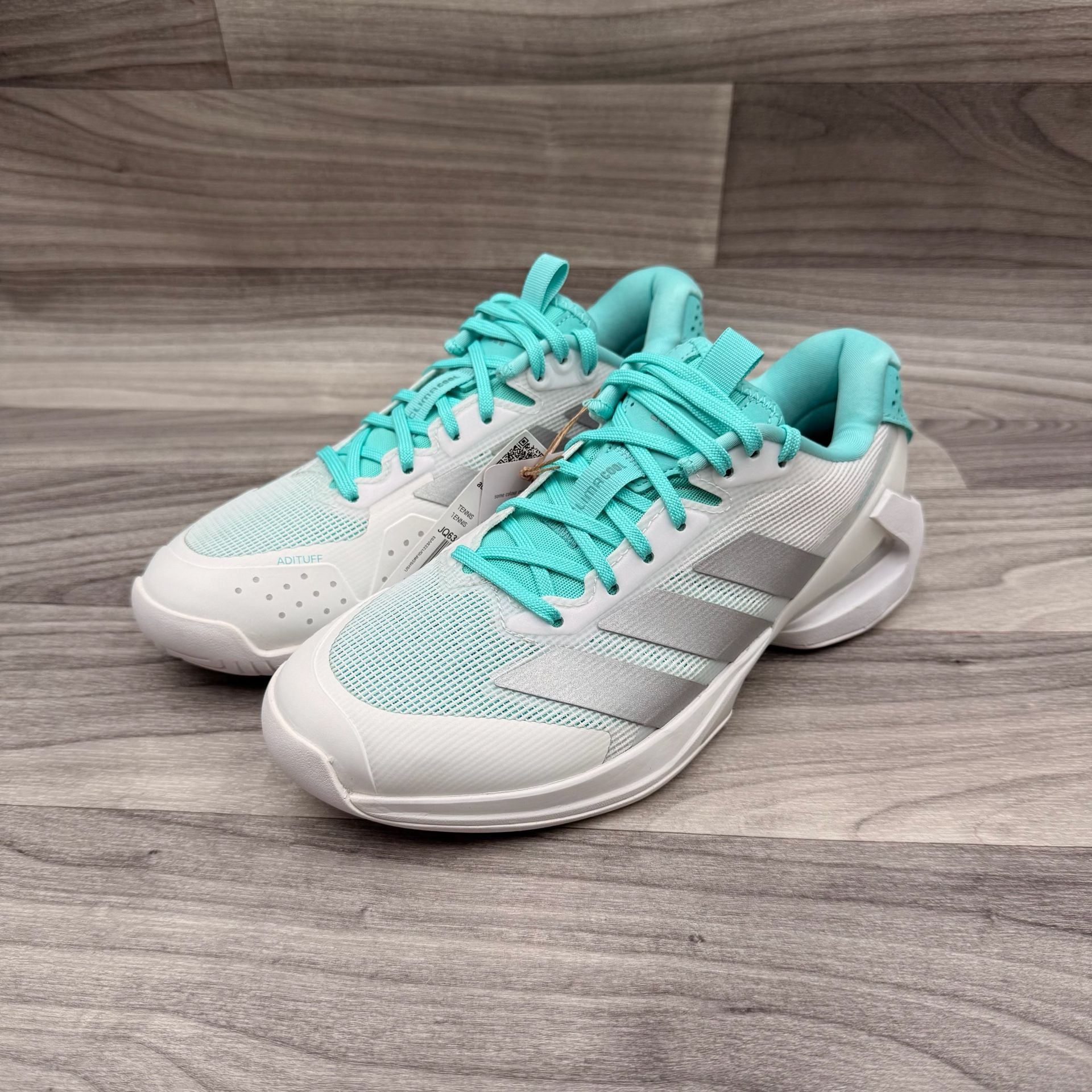 adidas Adizero Ubersonic 5 Tennis Sneakers White Silver Metallic Mint Ton 8