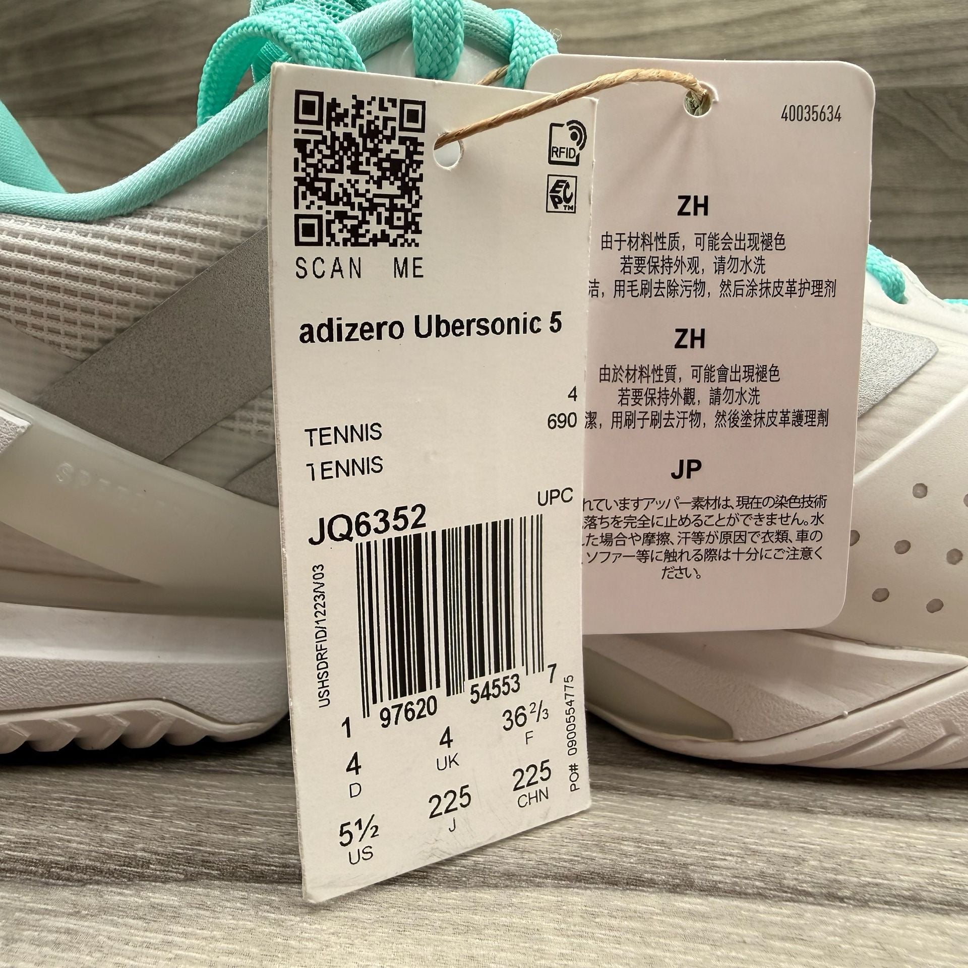 adidas Adizero Ubersonic 5 Tennis Sneakers White Silver Metallic Mint Ton 14
