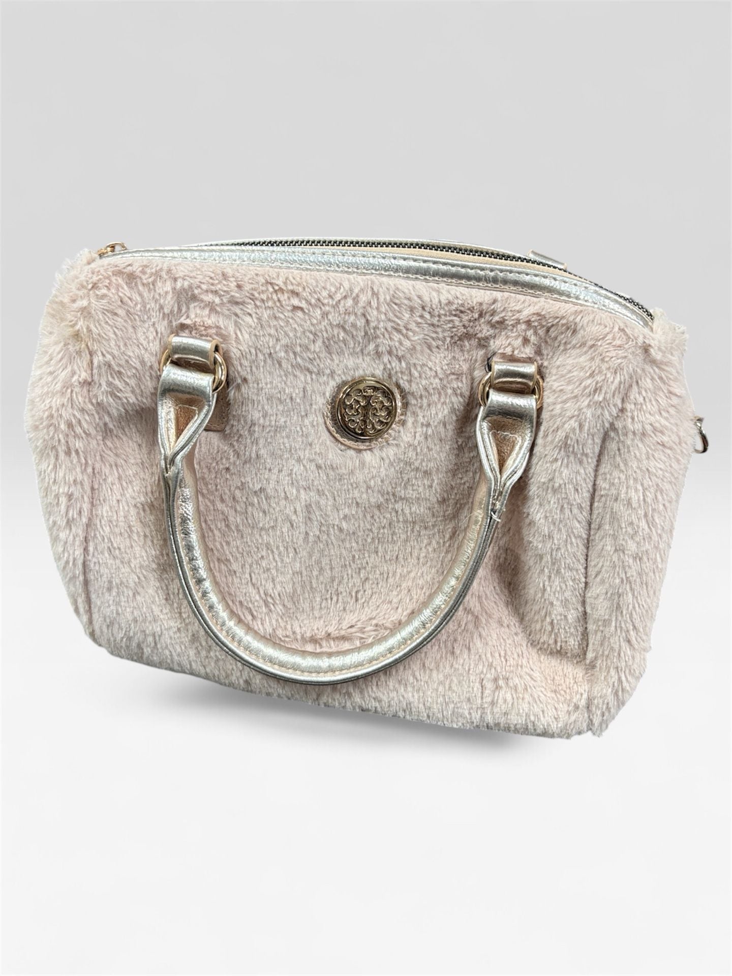 Juicy Couture Love Furry Friends Dusty Blush Pink Faux Fur Satchel Handbag 2