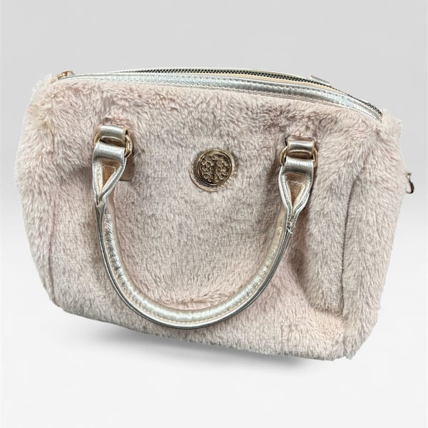 Juicy Couture Love Furry Friends Dusty Blush Pink Faux Fur Satchel Handbag