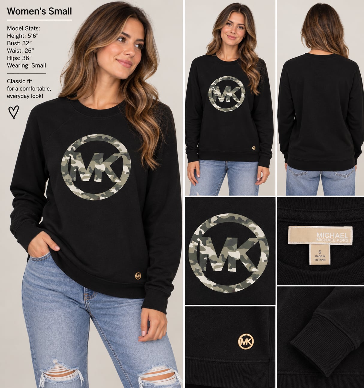 Michael Kors Black Camo Logo Sweatshirt Pullover Crewneck 3